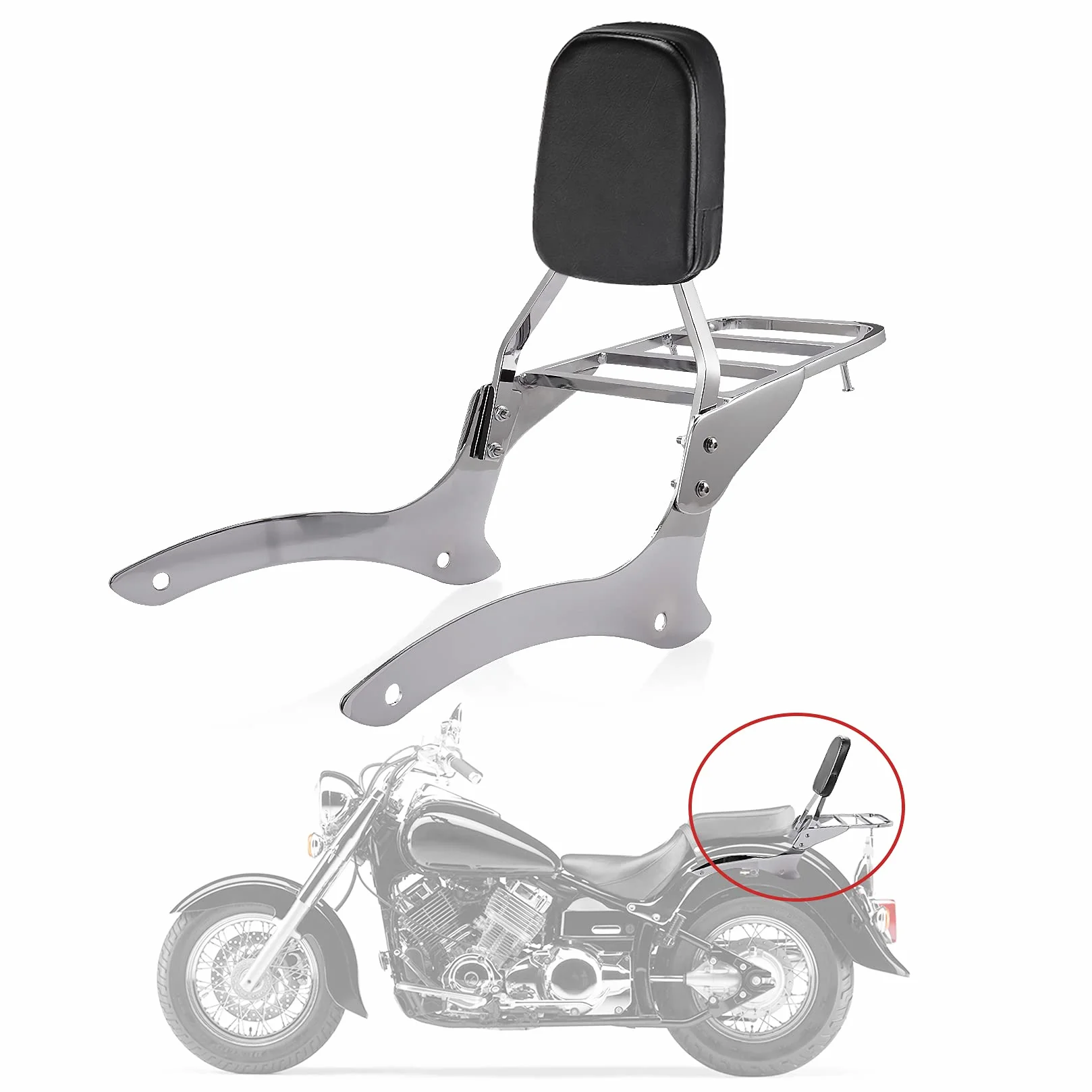 Oparcie Sissy Bar PSLER Bagażnik Poduszka dla Yamaha V-Star Drag Star XVS1100 250