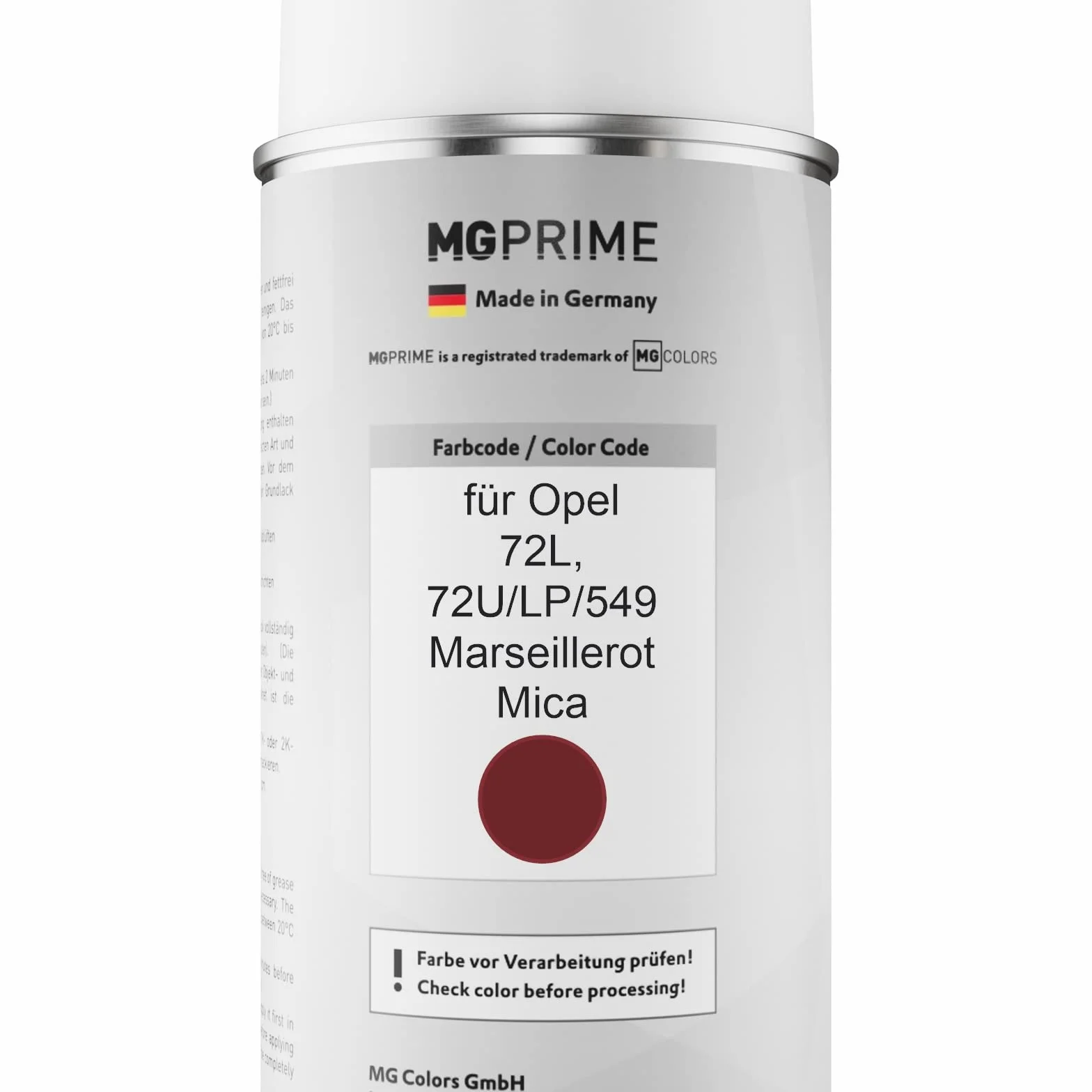 MG PRIME Lakier samochodowy Puszka z aerozolem dla Opel 72L / 72U/LP/549 Marseillerot Mica Puszka z aerozolem bazowym 400ml