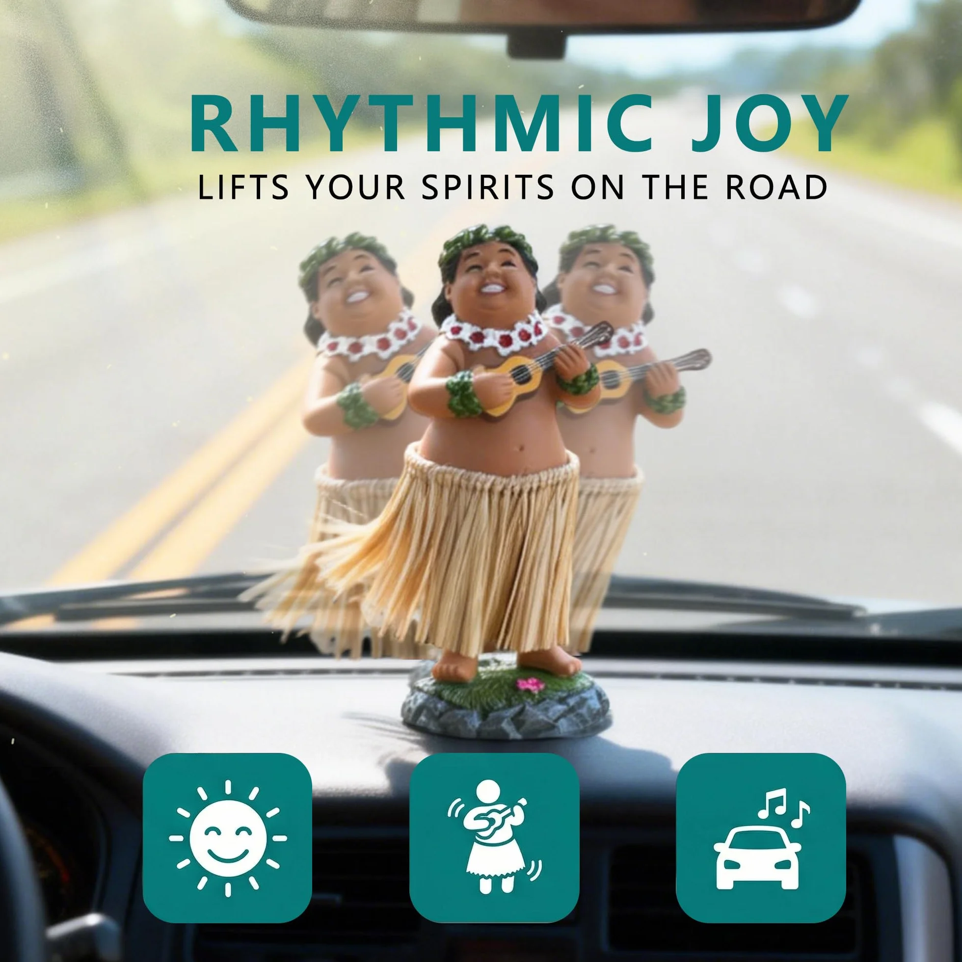 Hawaiian Hula Dashboard Doll, figurka samochodowa hawajska tancerka wobbly, dekoracja hawajskiej tancerki, rzemiosła, nadaje się do samochodu, Burea (naturalny kolor)