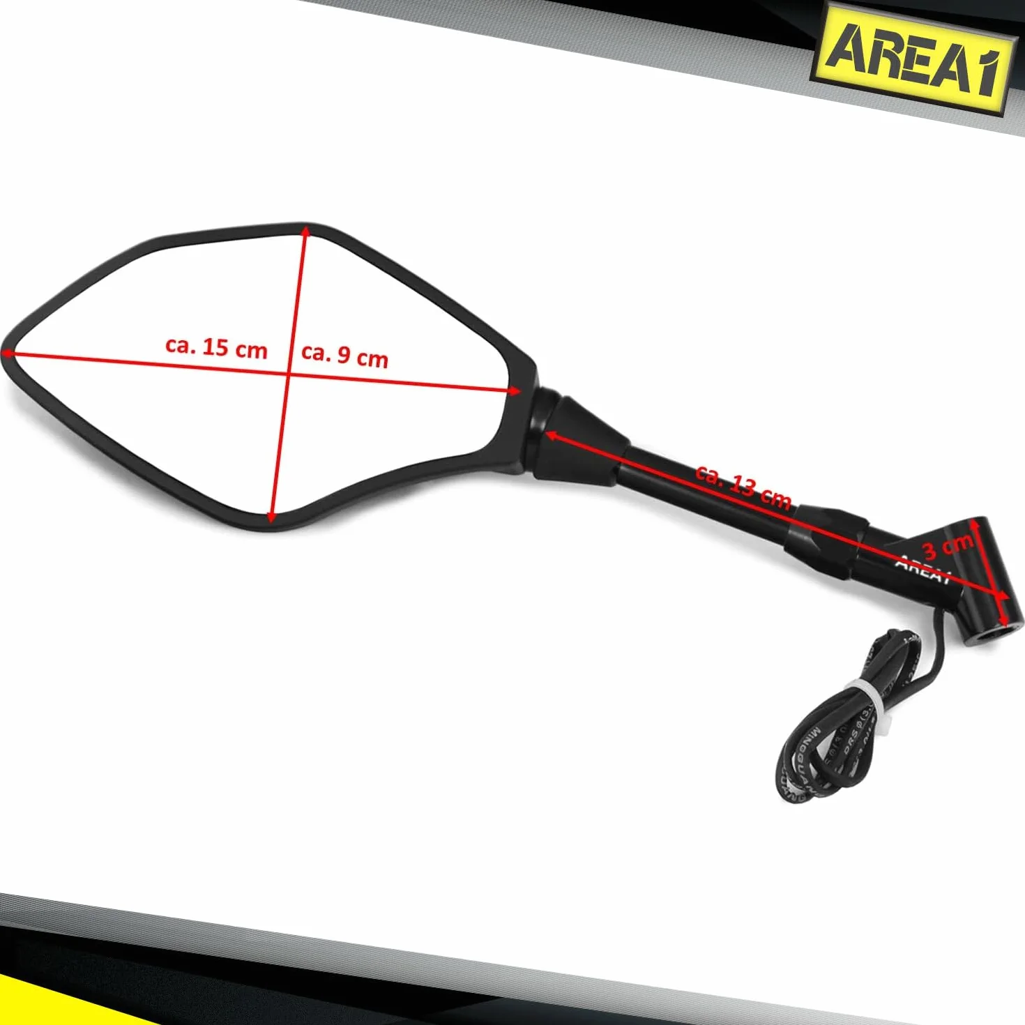 Area1 Lusterko motocyklową z kierunkowskazem LED. Zestaw lusterek wstecznych (prawe i lewe), atest E, 2 x M10 prawy + 1 x gwint lewy. Kompatybilne z