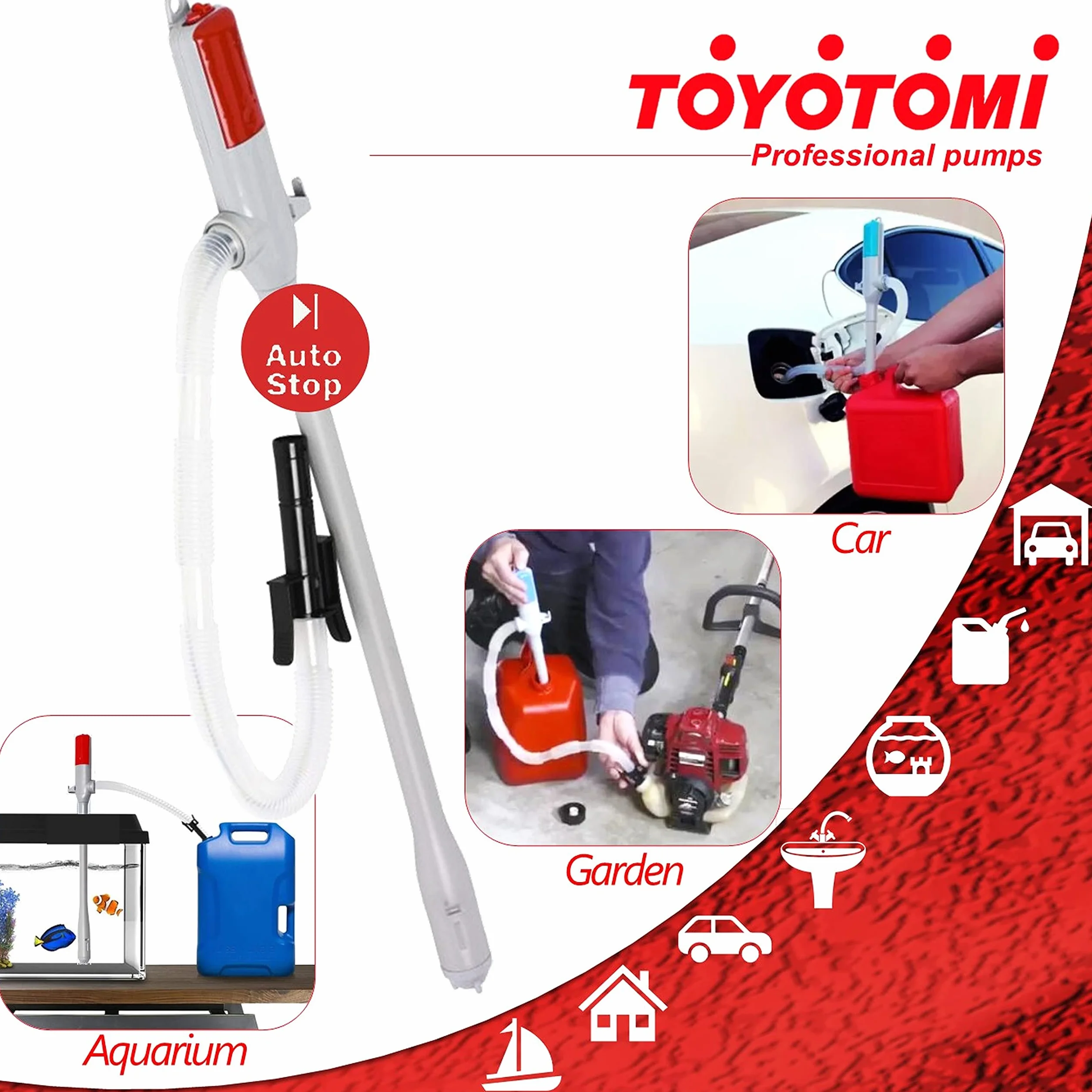 Toyotomi 247614 wysokiej jakości profesjonalna pompa akumulatorowa z automatyczną blokadą, odpowiednia do przelewania płynów, benzyny, węglowodorów, bioetanolu, biała