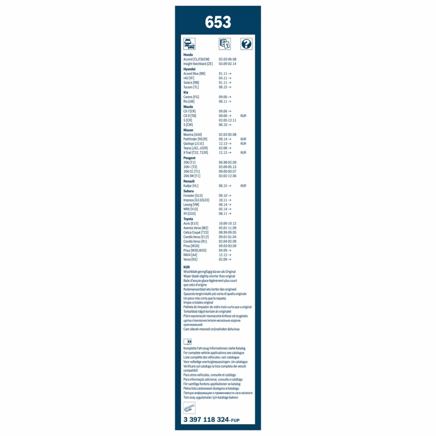 Bosch 3397118324 Pióro Wycieraczki, Czarny, 650 mm/400 mm