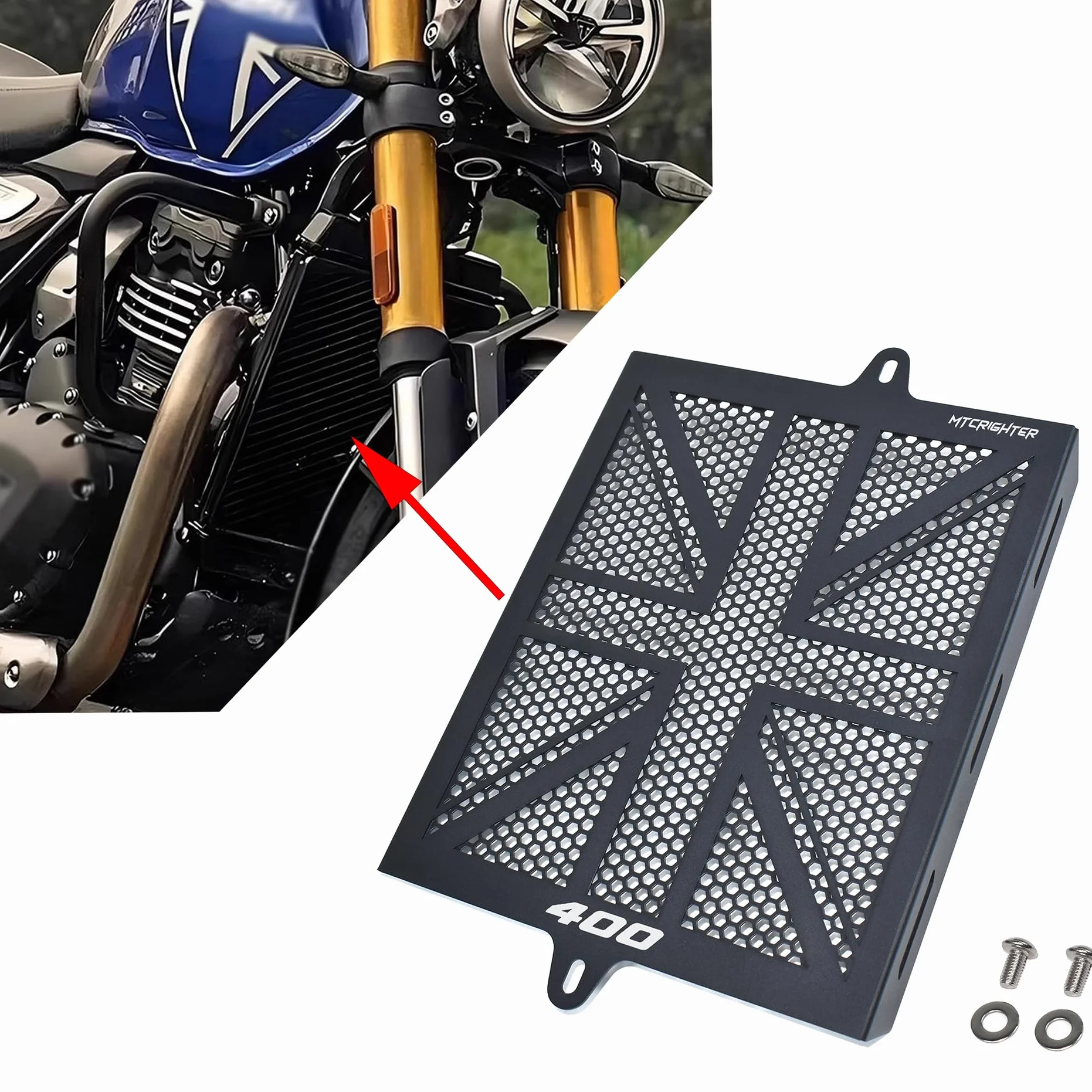 kompatybilna z Triumph Speed 400 Scrambler 400X 400XC THRUXTON 400 Tracker 400 2024 2025 2026 Pogrubiona osłona chłodnicy Osłona błotnika, Wykonany ze stopu aluminium