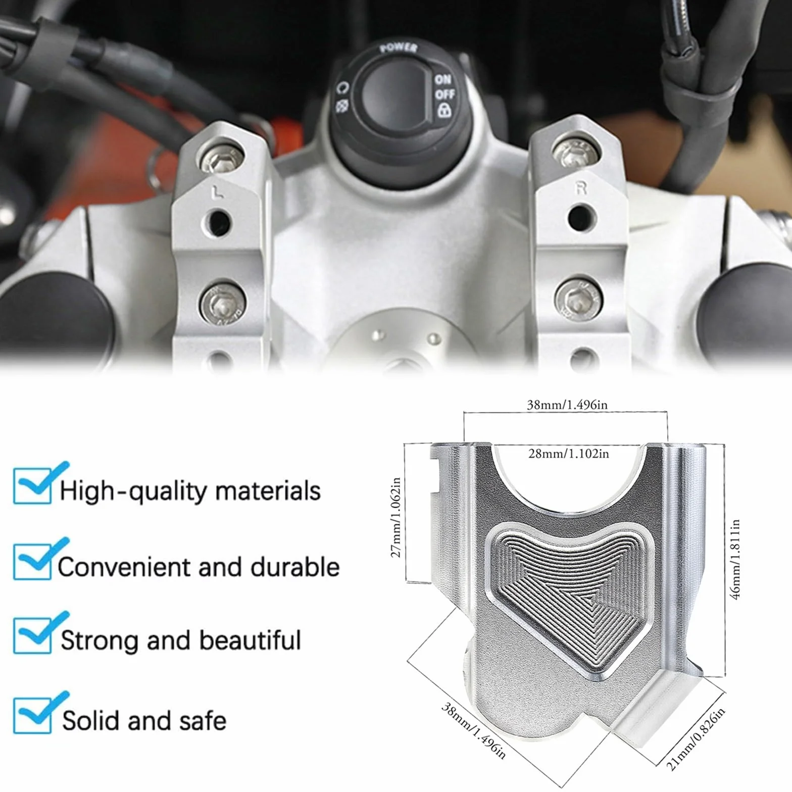 Podwyższacz kierownicy motocyklowej 38 mm aluminiowy kompatybilny BMW F800GS 2008-2017 F800R 2015-2017 F800GT 2013-2017 srebrny