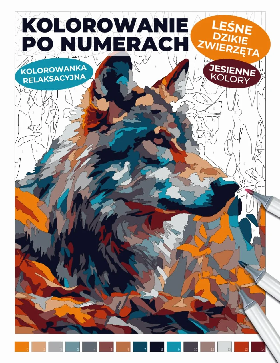 Kolorowanie po numerach: Leśne dzikie zwierzęta: Kolorowanka relaksacyjna | Jesienne kolory