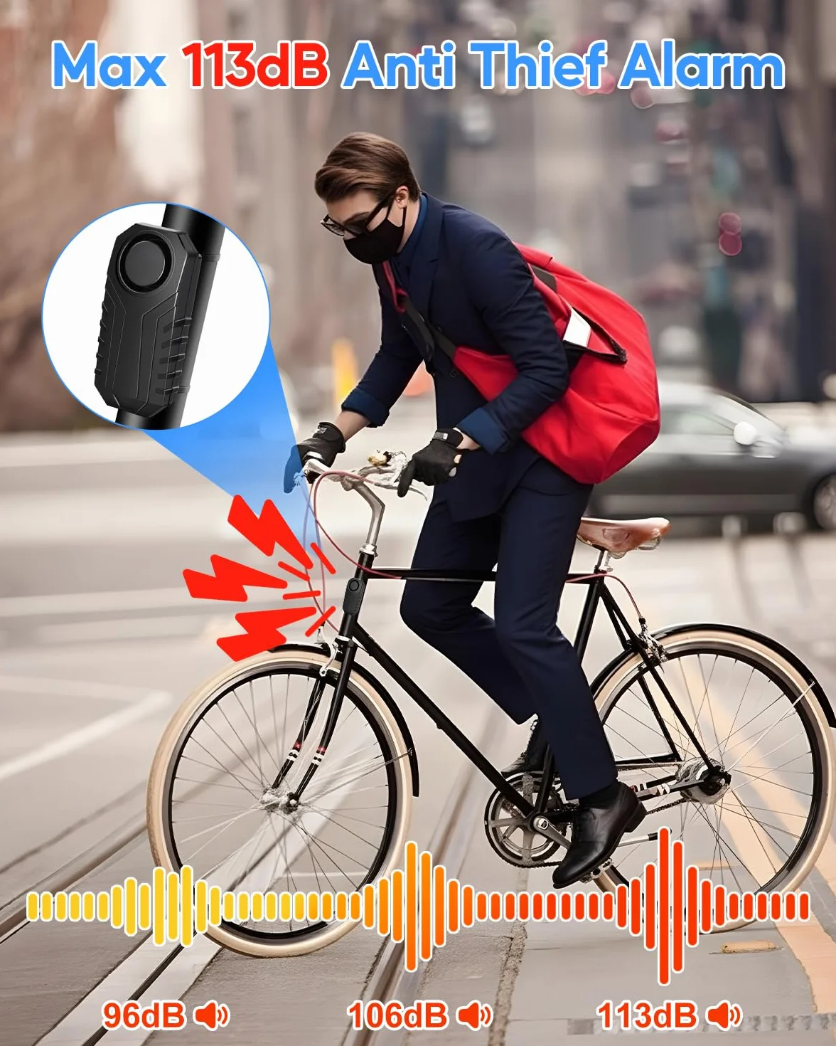 Bezprzewodowy alarm rowerowy z pilotem 113dB antykradzieżowy czujnik wibracyjny
