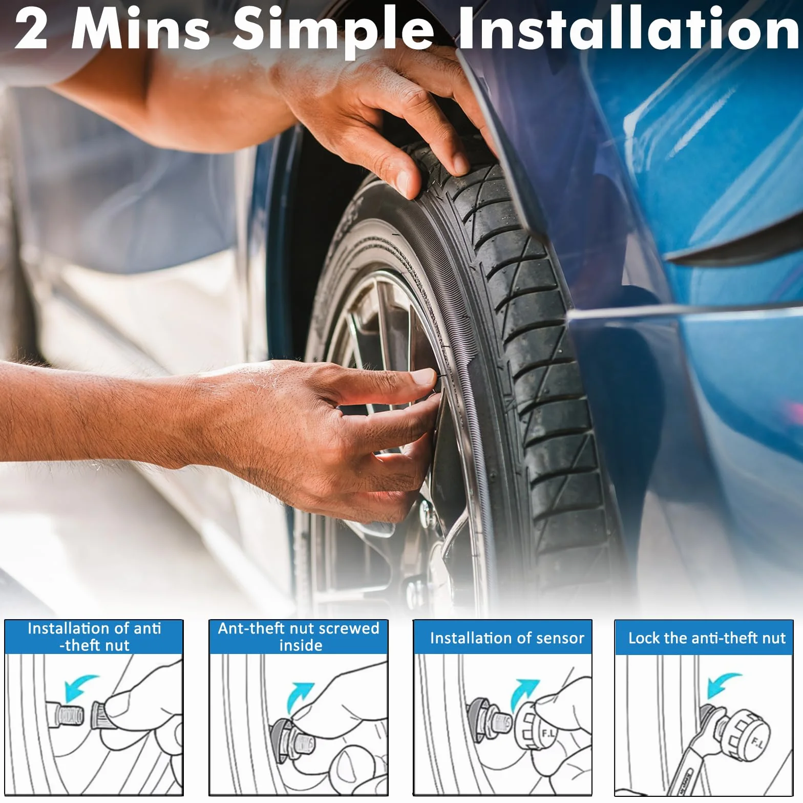 TPMS – system kontroli ciśnienia w oponach, ładowanie słoneczne/USB, alerty w kabinie, alerty temperaturowe, automatyczne włączanie/wyłączanie, dla RV, sedana, SUV, MPV, motoroweru itp., 4
