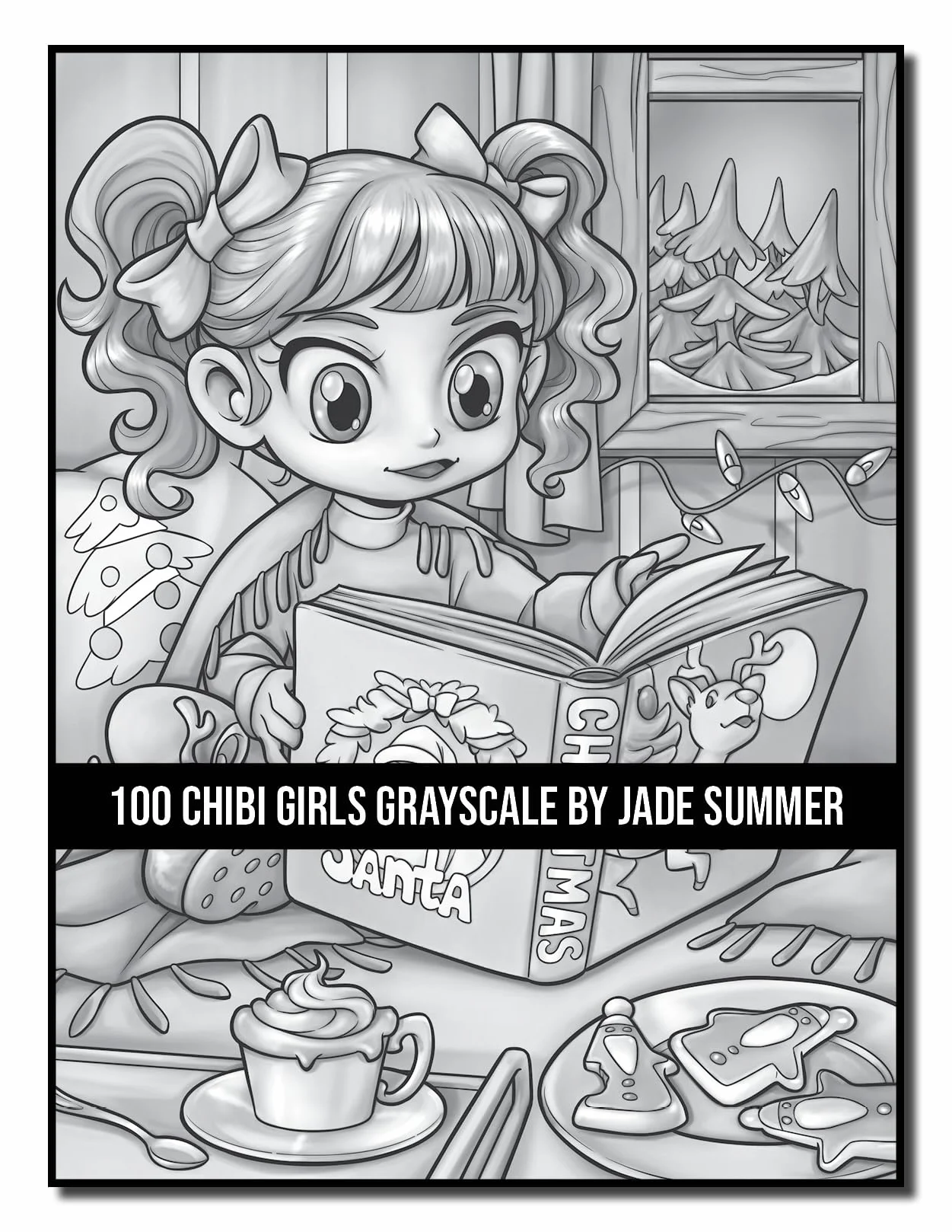 100 Chibi Girls Grayscale: An Adult Coloring Book Collection with Cute Girls, Fantasy, Horror, Christmas, and More!