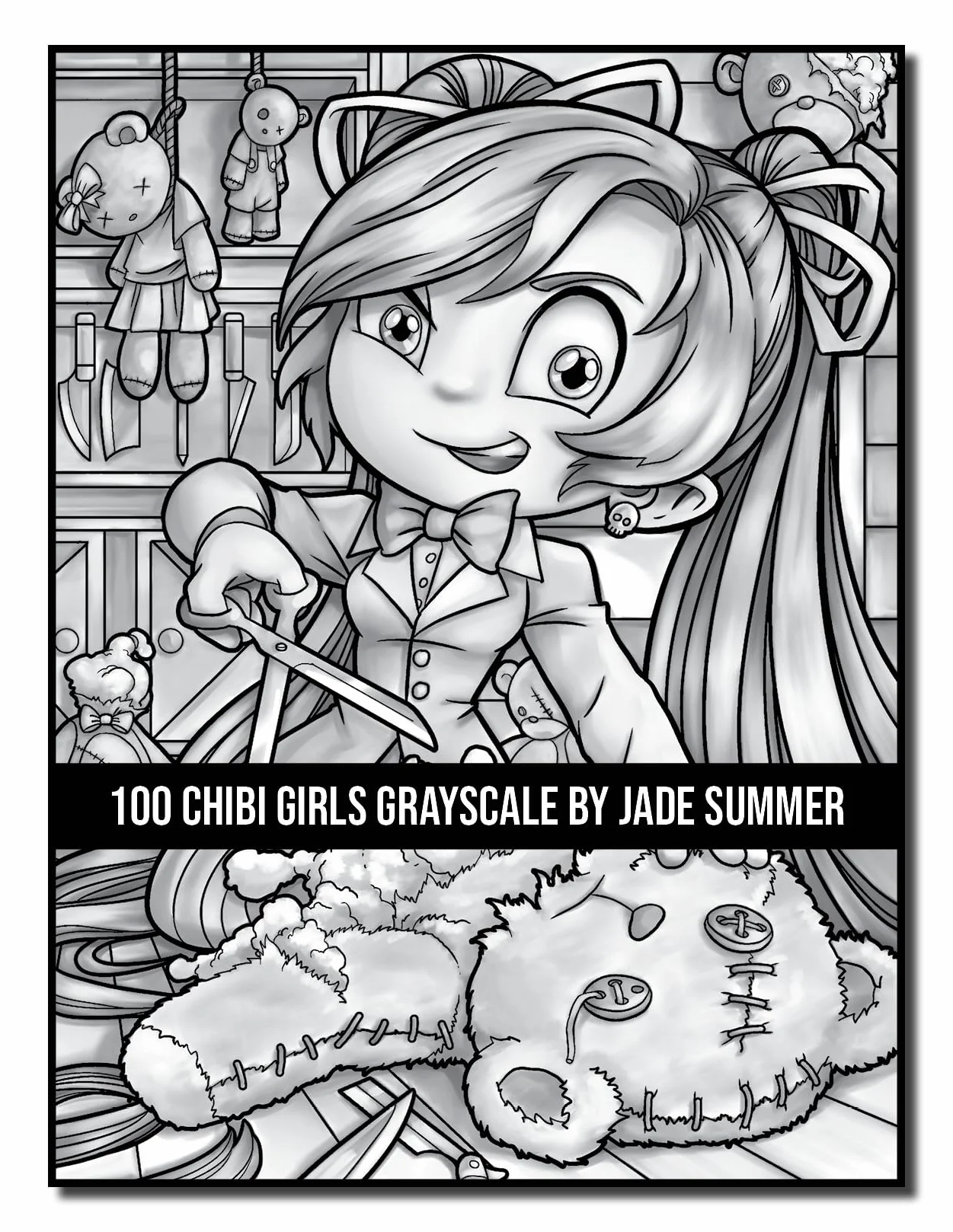 100 Chibi Girls Grayscale: An Adult Coloring Book Collection with Cute Girls, Fantasy, Horror, Christmas, and More!
