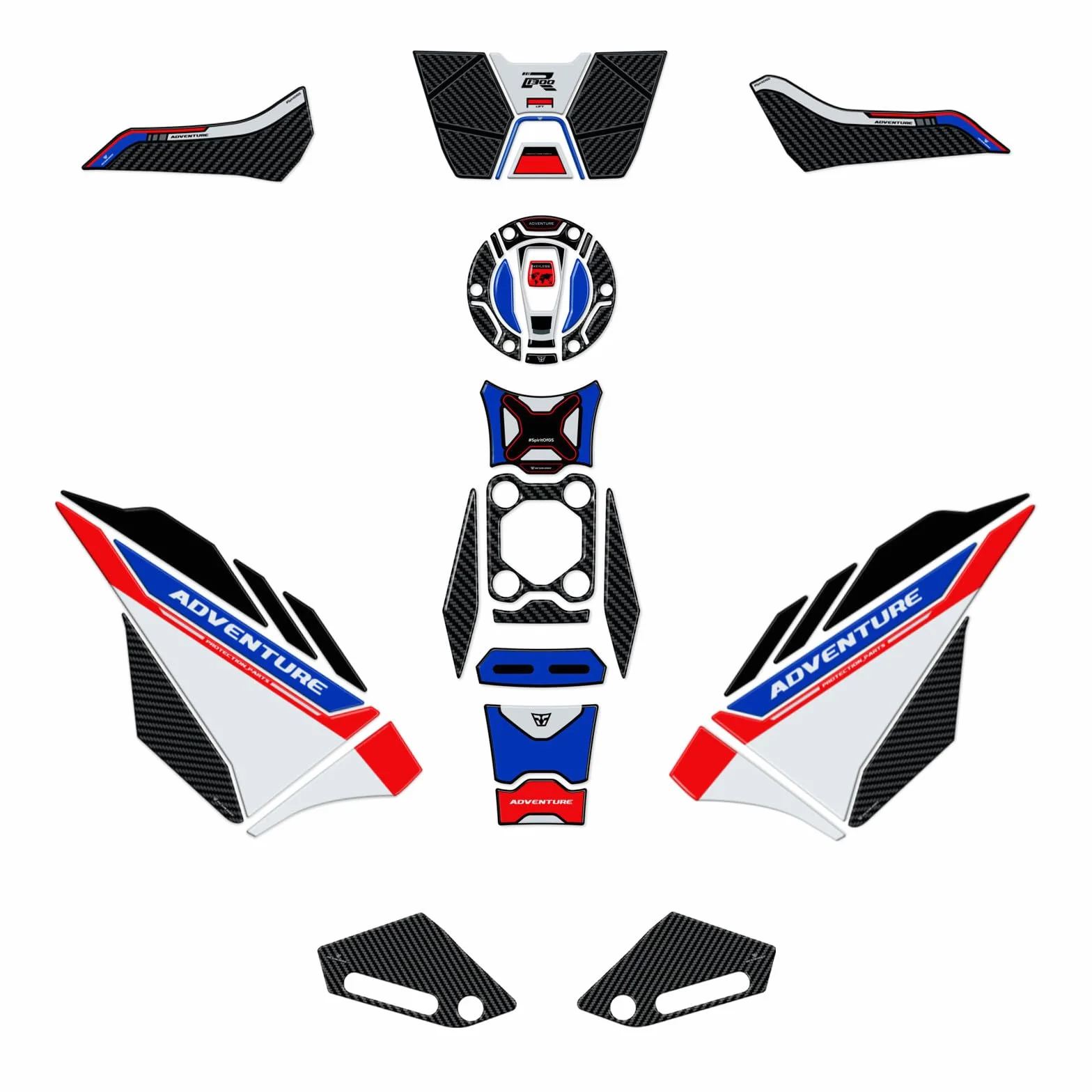 Resin Bike Kit Naklejki Moto kompatybilne z Bmw R 1300 GS Adventure Trophy 2025. Chronią Kompletny zestaw przed uderzeniami i zadrapaniami. Naklejki żywiczne z efektem 3D - wyprodukowane we Włoszech
