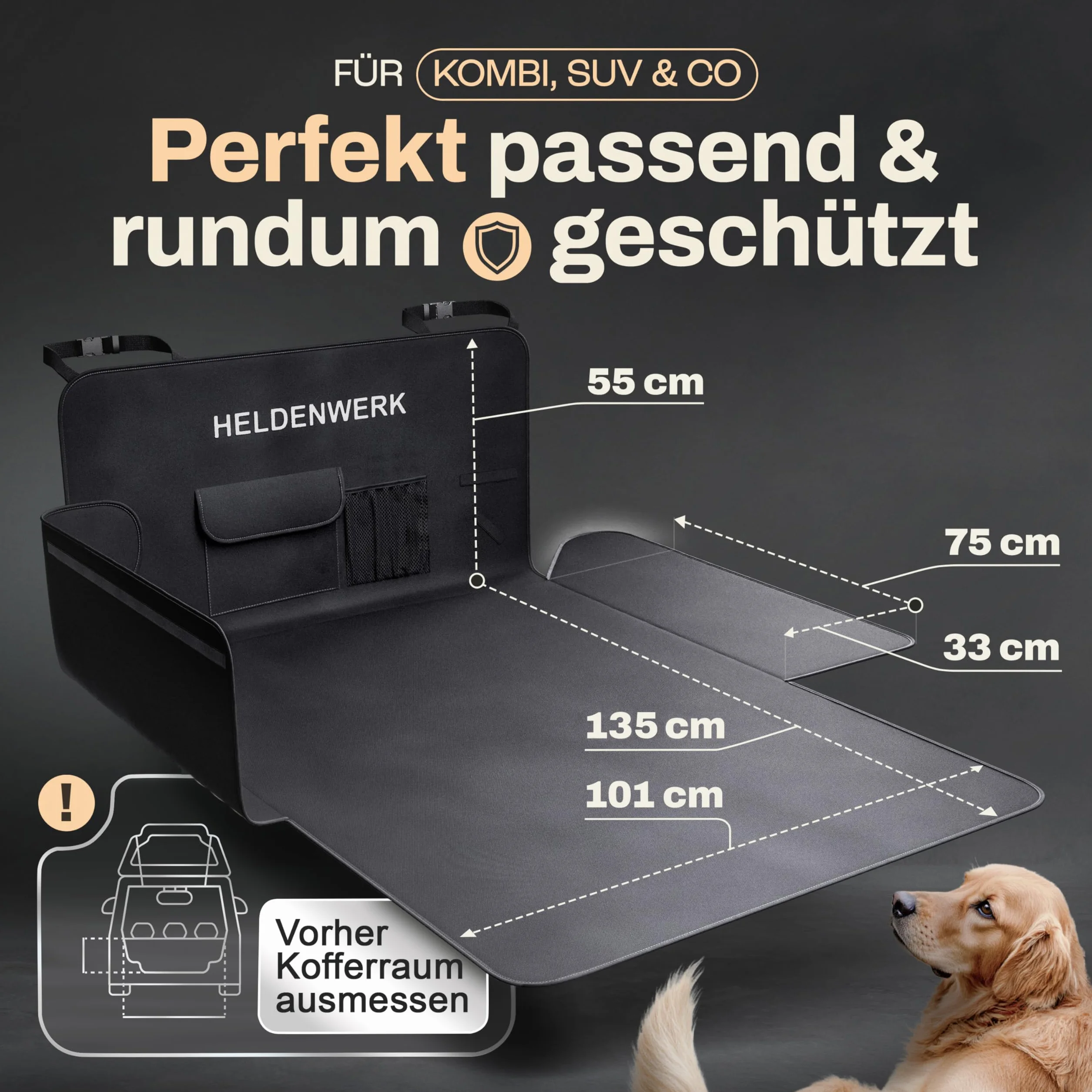 HELDENWERK Osłona bagażnika dla psa wodoszczelna odporna na zarysowania uniwersalna mata ochronna