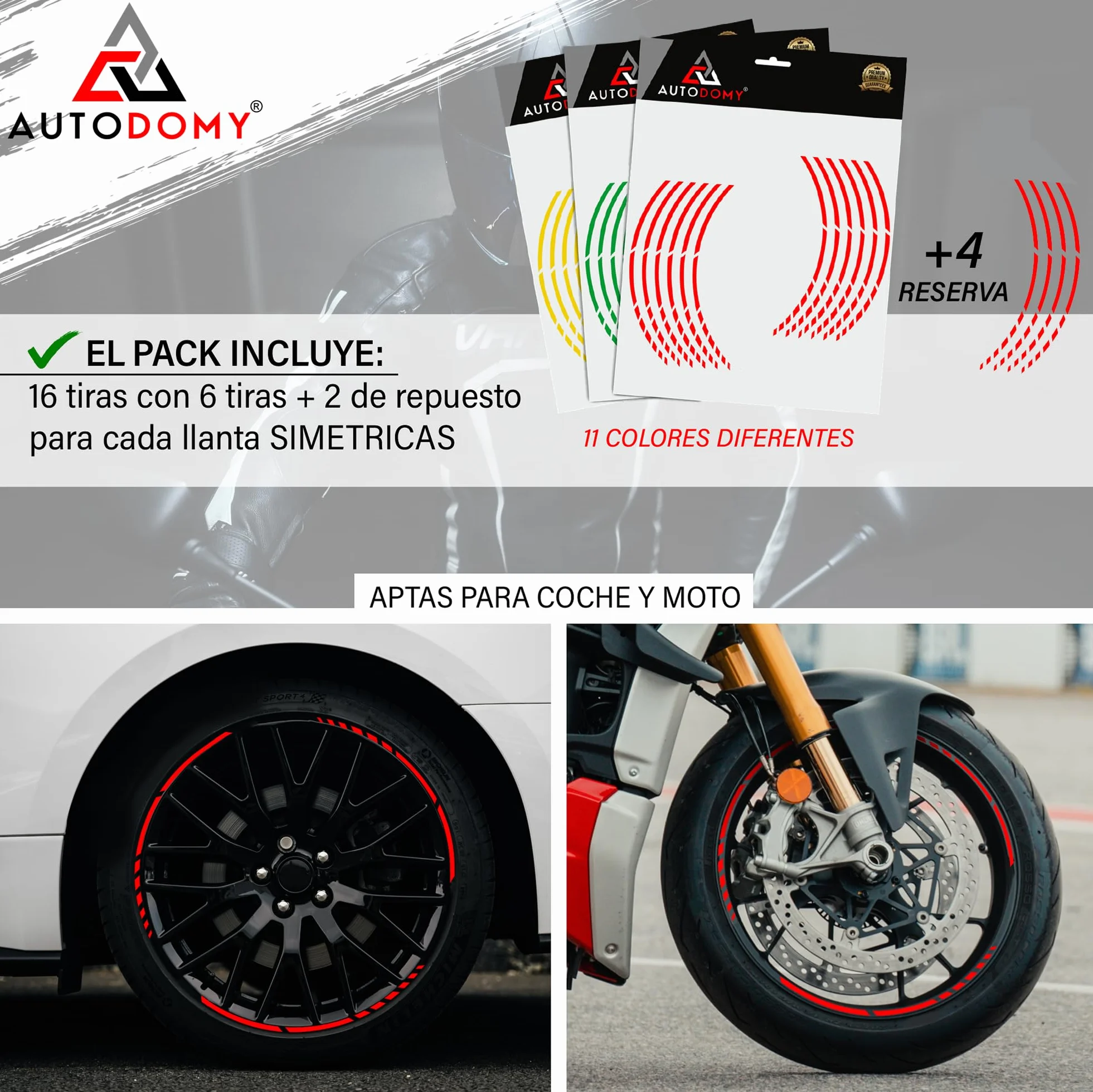 Naklejki na Felgi Motocyklowe Zestaw Pełny 15"-19" Czerwone Sportowe Odporne na Deszcz Słońce Tłuszcz Olej