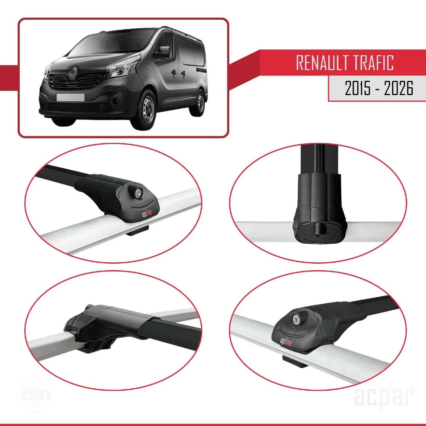 Kompatybilny z Renault Trafic 3 (X82) 2015-2025 ACE-1, bagażnik dachowy, czarny, aluminium, 2 drążki