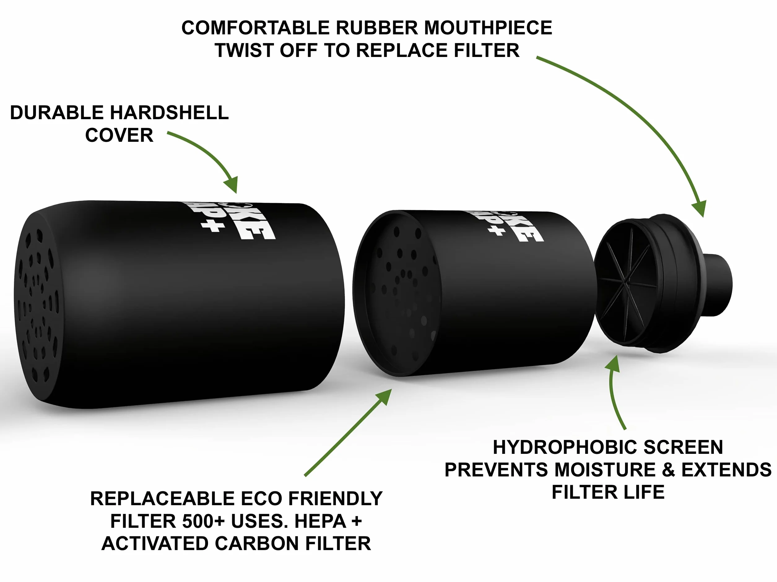 Smoke Trap + | Osobisty filtr powietrza (sploof) - filtr dymu o długotrwałym 500+ zastosowaniach z łatwym wydychaniem - (czarny)