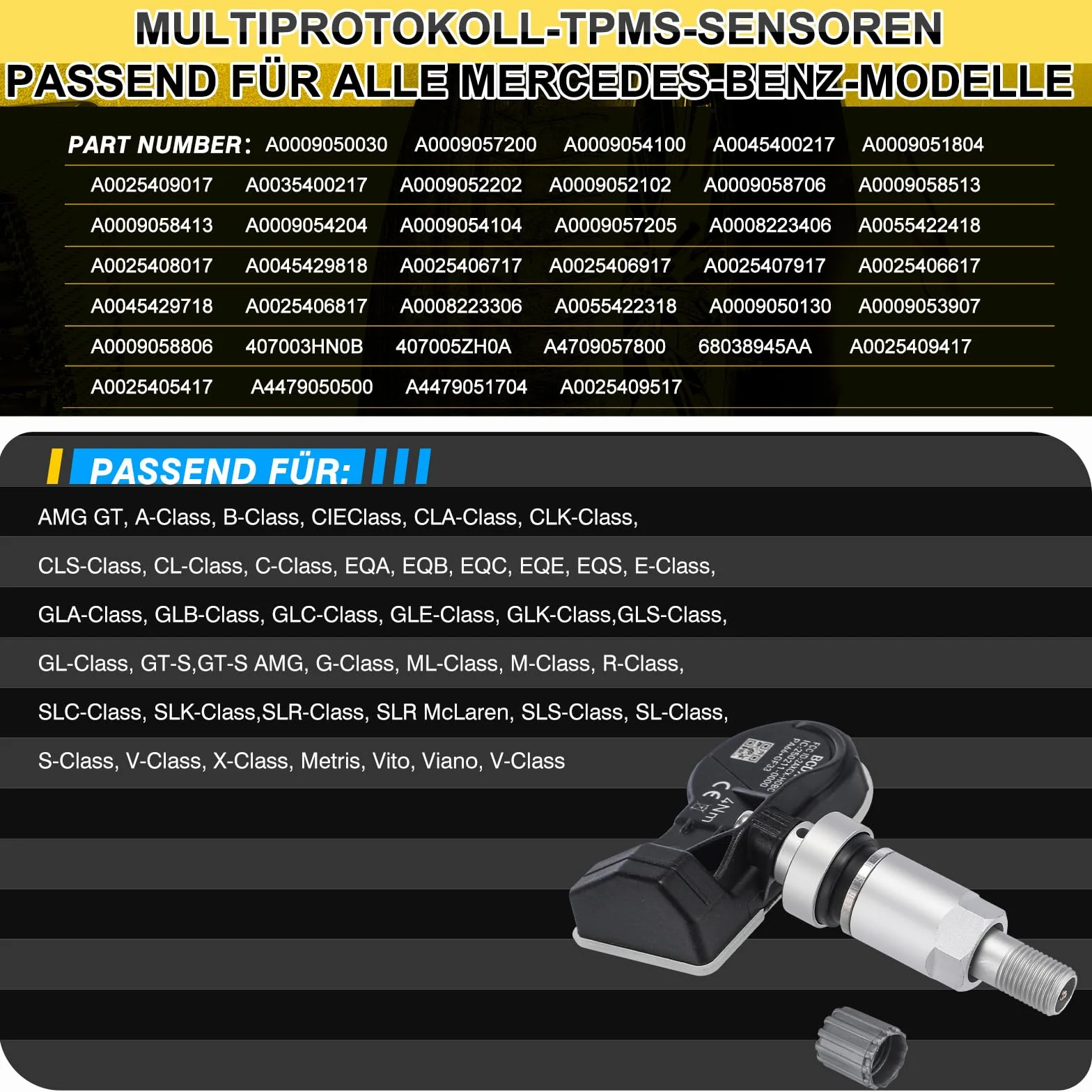 Czujnik ciśnienia w oponach multiprotokół TPMS RDKS pasuje do Mercedes-Benz A B CLA CLK CLS GLA GLS AMG R SLR S V CLASS do prawie wszystkich modeli 36236781847 36236779490 36106790054