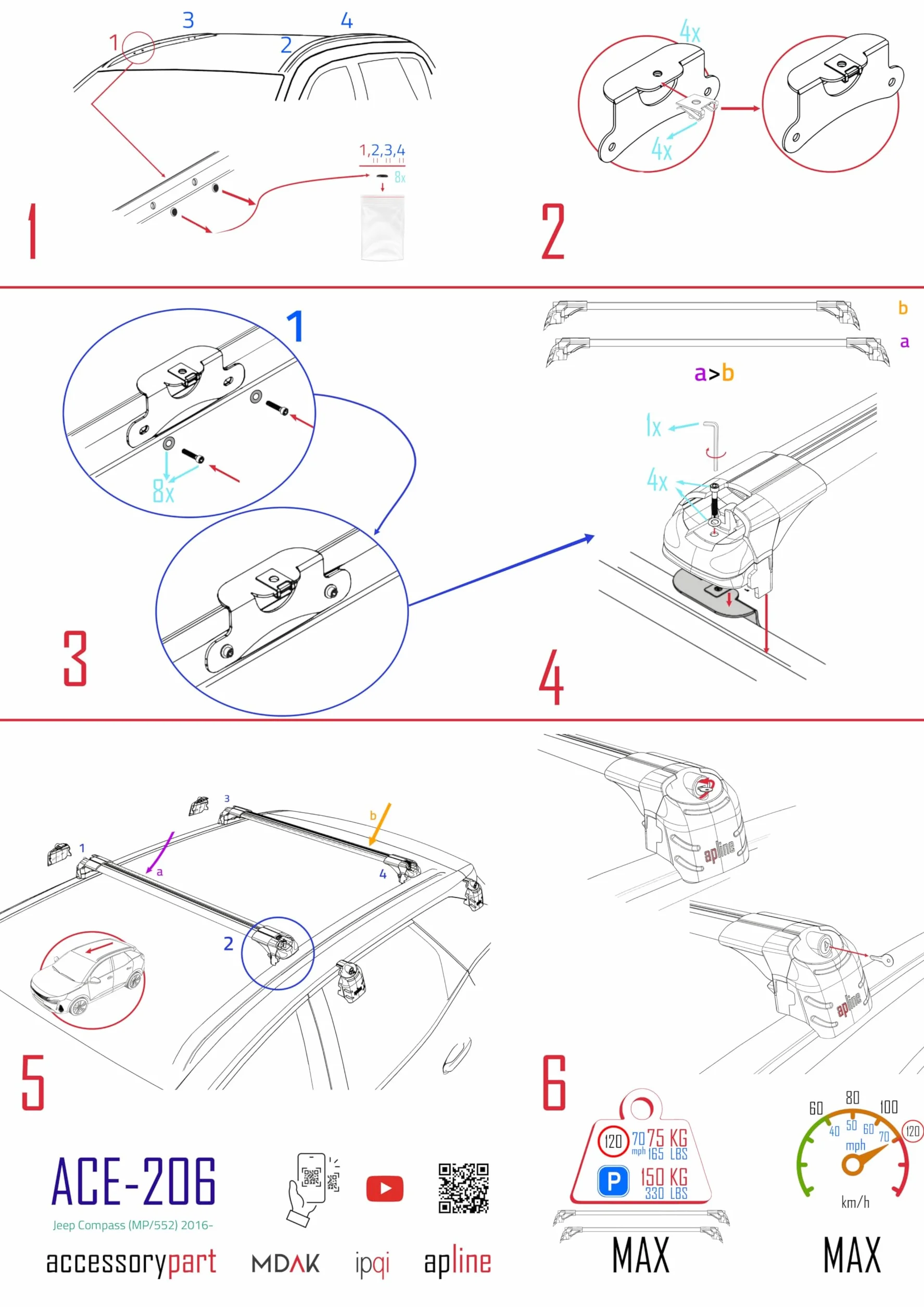Aluminiowe poprzeczki dachowe do Jeep Compass MP552 2017-2025 2 szt.