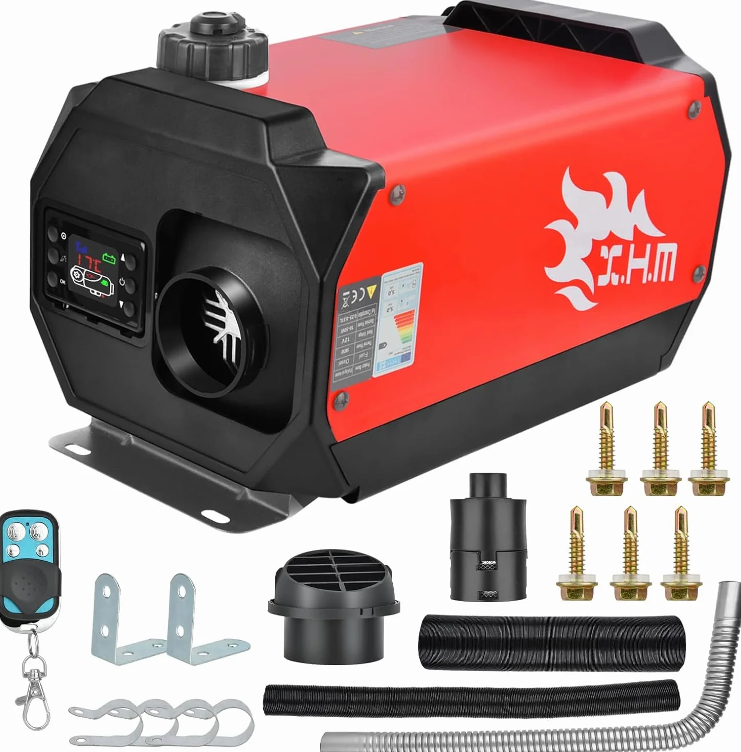 SHAVINGFUN Ogrzewanie powietrzem na olej napędowy 12 V 5KW, aluminium, LCD, pilot zdalnego sterowania, cichy, do samochodów kempingowych i szop na łodziach (02)