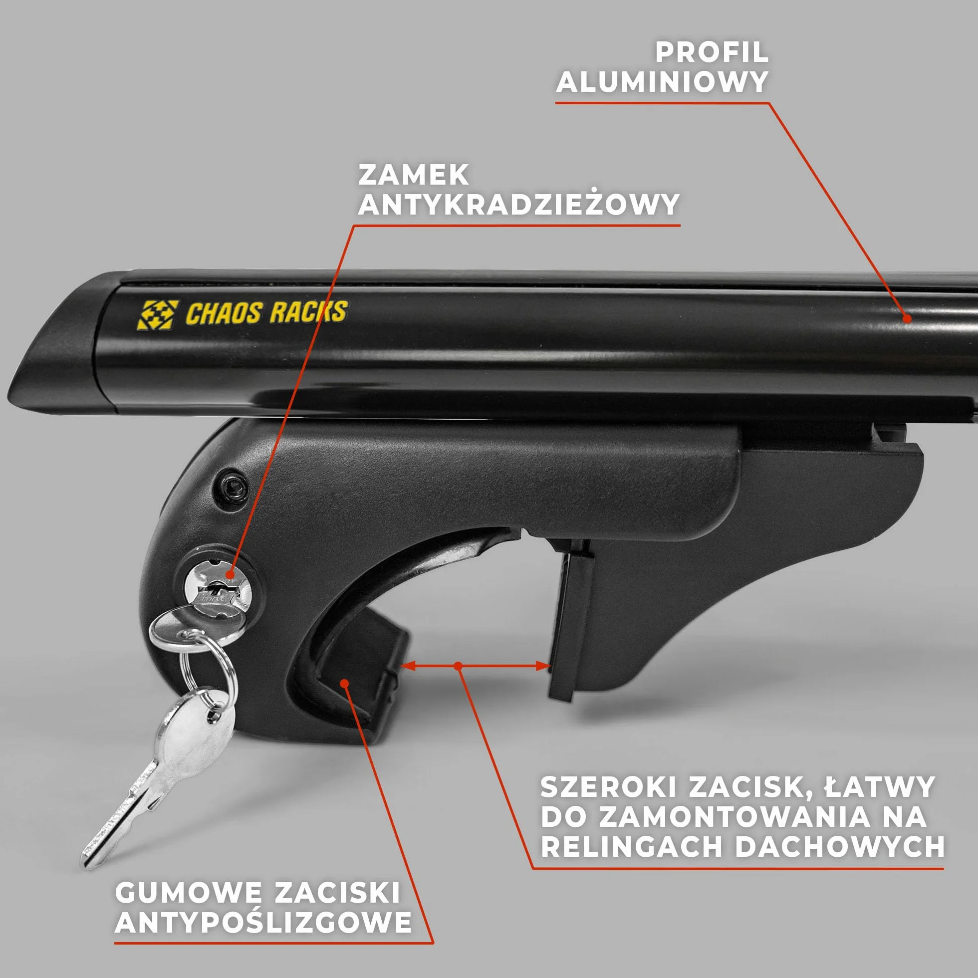 CHAOS RACKS | Uniwersalny Bagażnik Dachowy do Relingów Otwartych; Belki Dachowe; Bezpiecznie Przewieź Boks Dachowy, Bagażnik Rowerowy, Drabinę; Lekka i Wytrzymała Konstrukcja z Aluminium; 120 cm