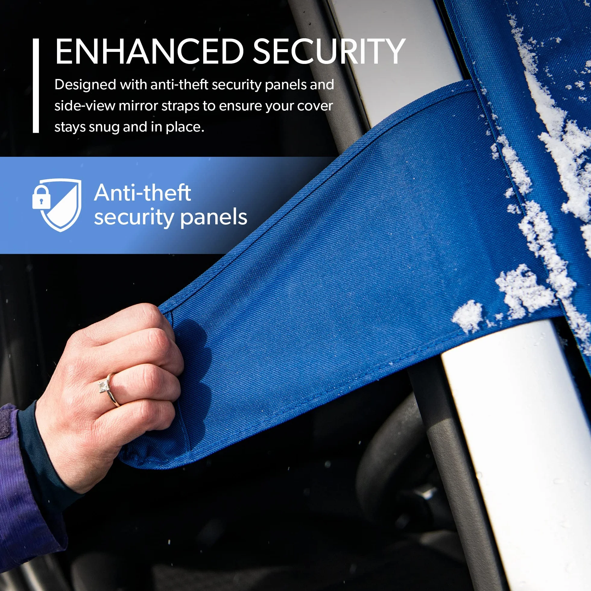 FrostGuard Plus zimowa osłona przedniej szyby XL indygo zintegrowany panel bezpieczeństwa osłona pióra wycieraczki osłony lusterka