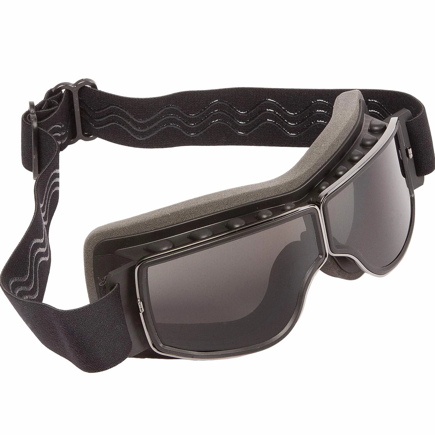 PiWear® Nevada gogle motocyklowe do kasku dla osób noszących okulary, styl retro, klasyczne okulary ochronne Oldtimer czarne, przyciemniane