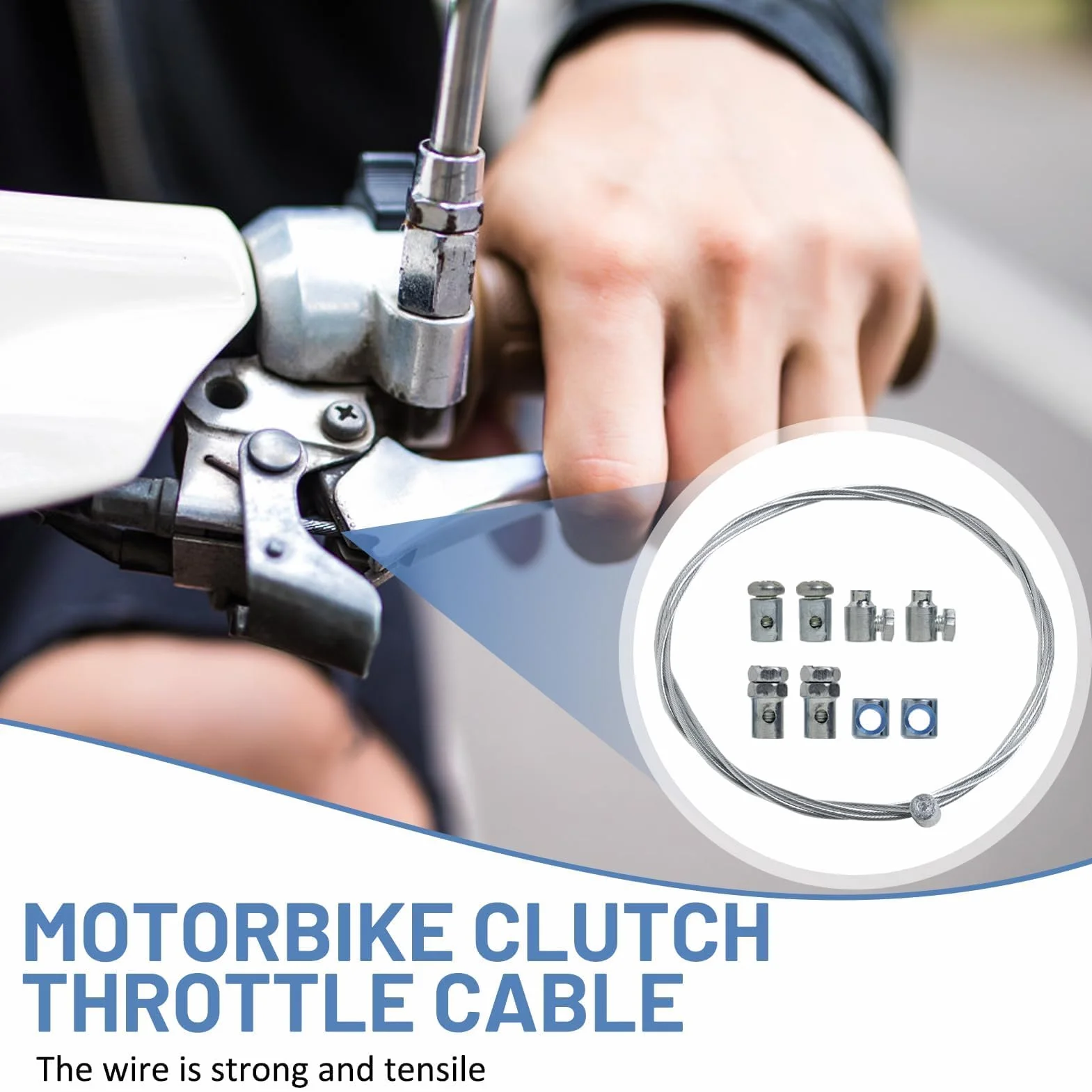 Kabel sprzęgła Ø 2 mm, uniwersalny, 2 m, z zaciskiem kablowym, do motocykli, motorowerów, rowerów crossowych – wytrzymała lina sprzęgła ze stali ocynkowanej (1 kabel łączący)