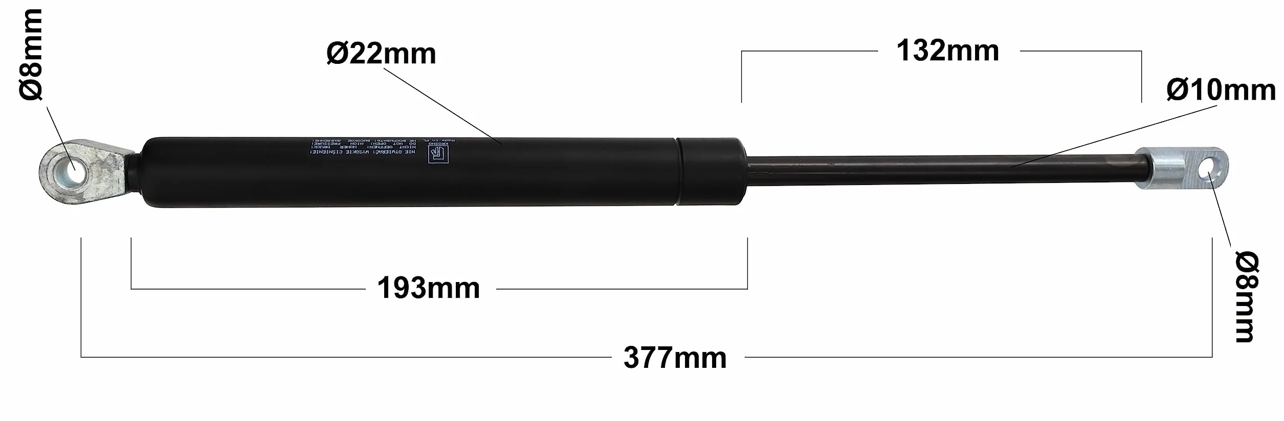 trailer parts4u Sprężyna gazowa pasująca do dźwigni hamulca ręcznego do Alko 161 251 S R układ najazdowy | 820N lub 1100N | GL 377 mm oczko/montaż górny + montaż na dole (1100N)