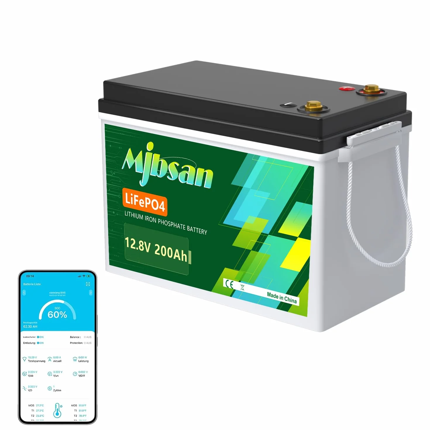 12V 200Ah MINI LiFePO4 akumulator samochodowy z wbudowanym 200A BMS, 2560Wh akumulator cyklu głębokiego litowy
