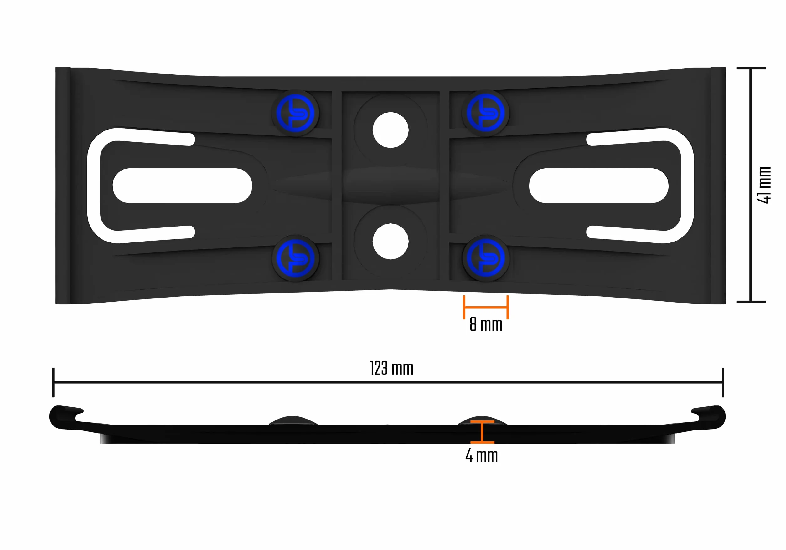 2 uchwyty na tablice rejestracyjne Austria bezramowe czarne płaskie 4mm dla tablic rejestracyjnych 520x120mm niewidoczne uchwyty na tablice rejestracyjne dla Austrii, Danii, Słowenii