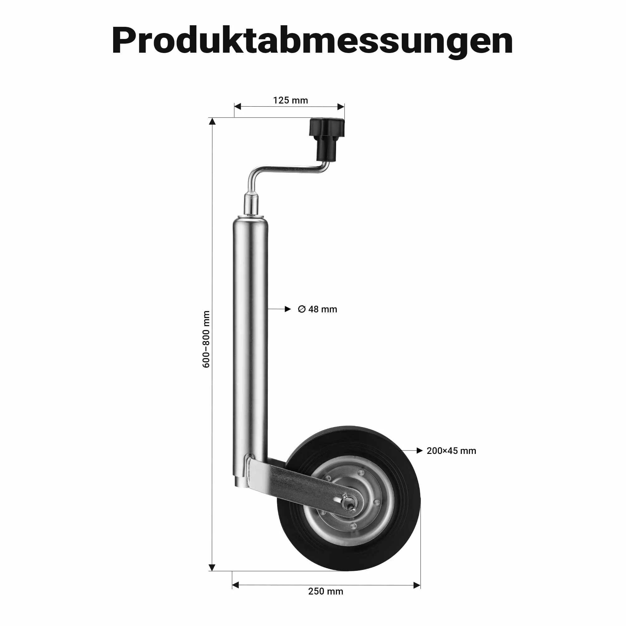 Koło podporowe do przyczepy 362kg śr. koła 48mm pełne gumowe z felgą stalową wspornik