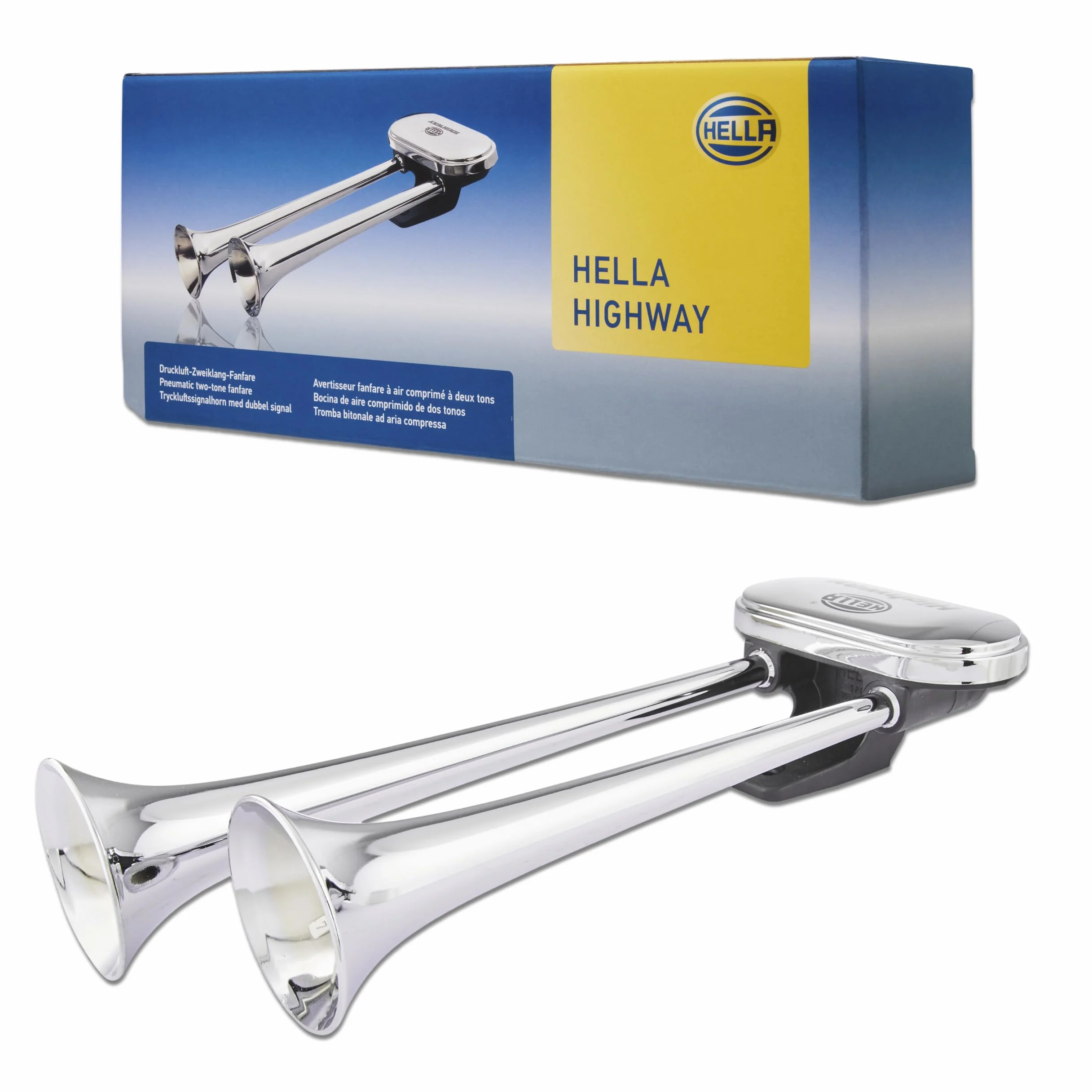 HELLA Fanfara CA34 24V 115dB 300-350Hz Sygnał niski wysoki ECE chromowy czarny
