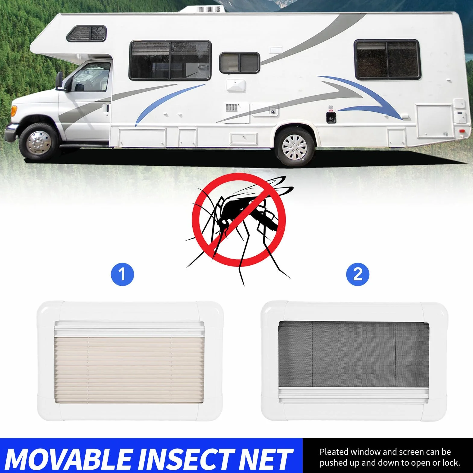 Plisowane Okna do Pojazdów Kempingowych z Ekranem, Rolety Wewnętrzne do Pojazdów Kempingowych 20X12 Cali z ochroną Ekranu Plisowane Okno do Samochodu Kempingowego Camper Van