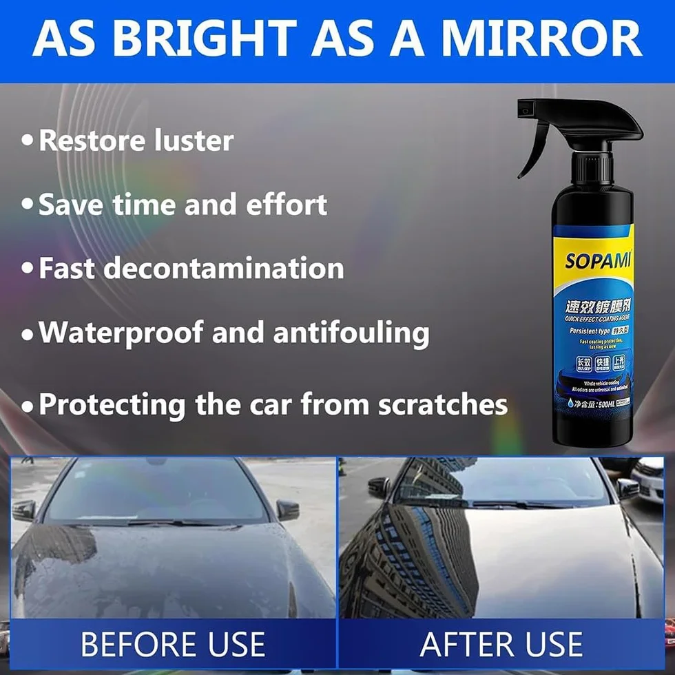 Sopami Quick Effect Coating 3 w 1 High Protection Car Spray 500 ml Hydrophobic Trim Car Scratch Wax Polish