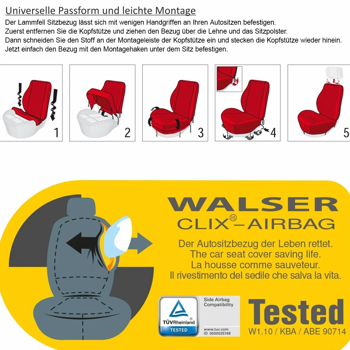 Torrex® Pokrowiec na siedzenie ze skóry jagnięcej – bez patchworku – pełny pokrowiec z ogólnym dopuszczeniem do ruchu (ABE), rozmiar uniwersalny (kolor czarny)