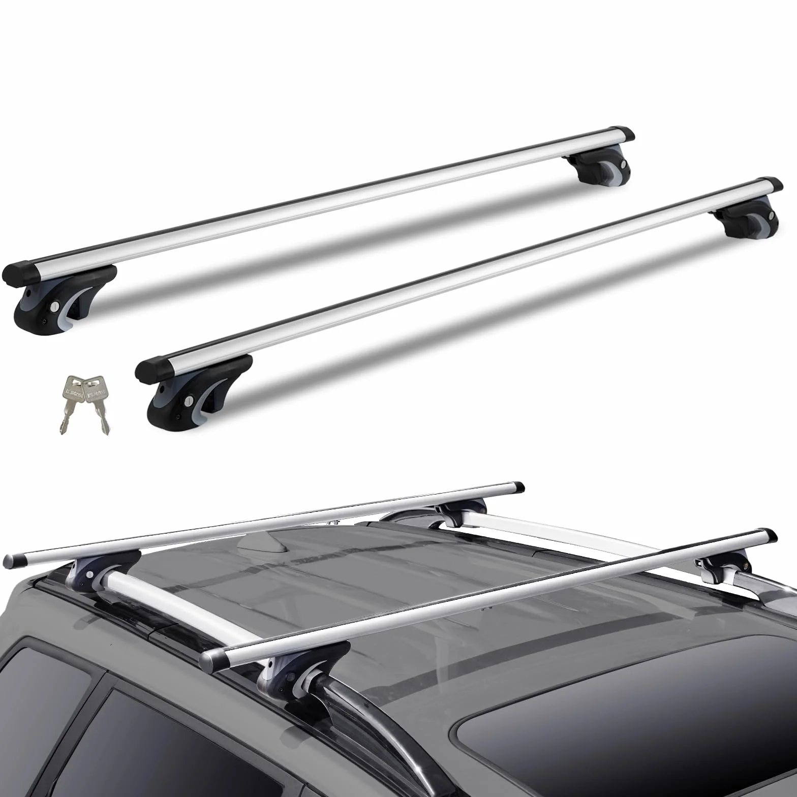 VEVOR Uniwersalne poprzeczki dachowe, 135 cm, aluminiowe relingi dachowe, pasują do podniesionych szyn bocznych ze szczeliną, nośność 90 kg, regulowane poprzeczki z zamkiem, do SUV-ów, sedanów