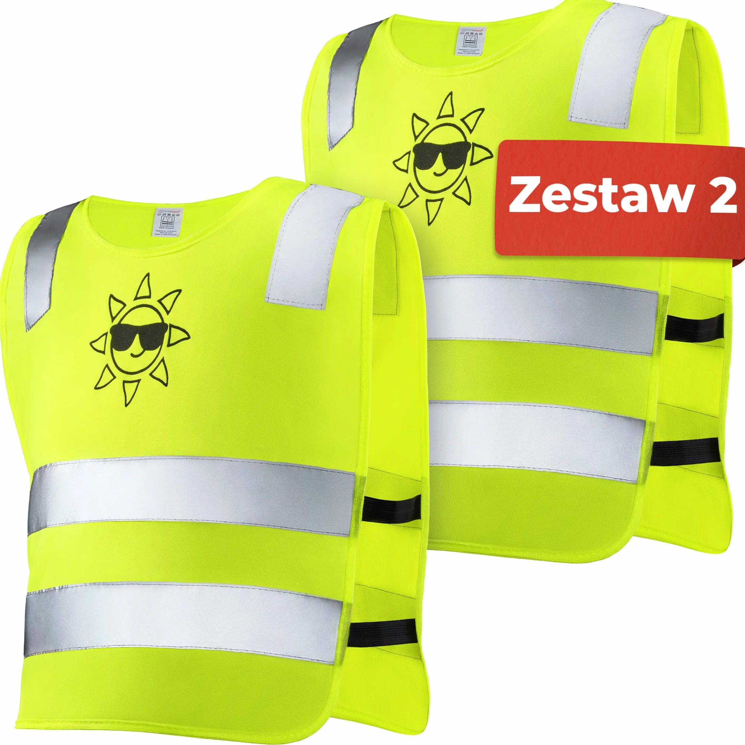 2 kamizelki ostrzegawcze dla dzieci, żółta, dobrze widoczna, oddychająca, uniwersalna, rozmiar dla chłopców i dziewczynek
