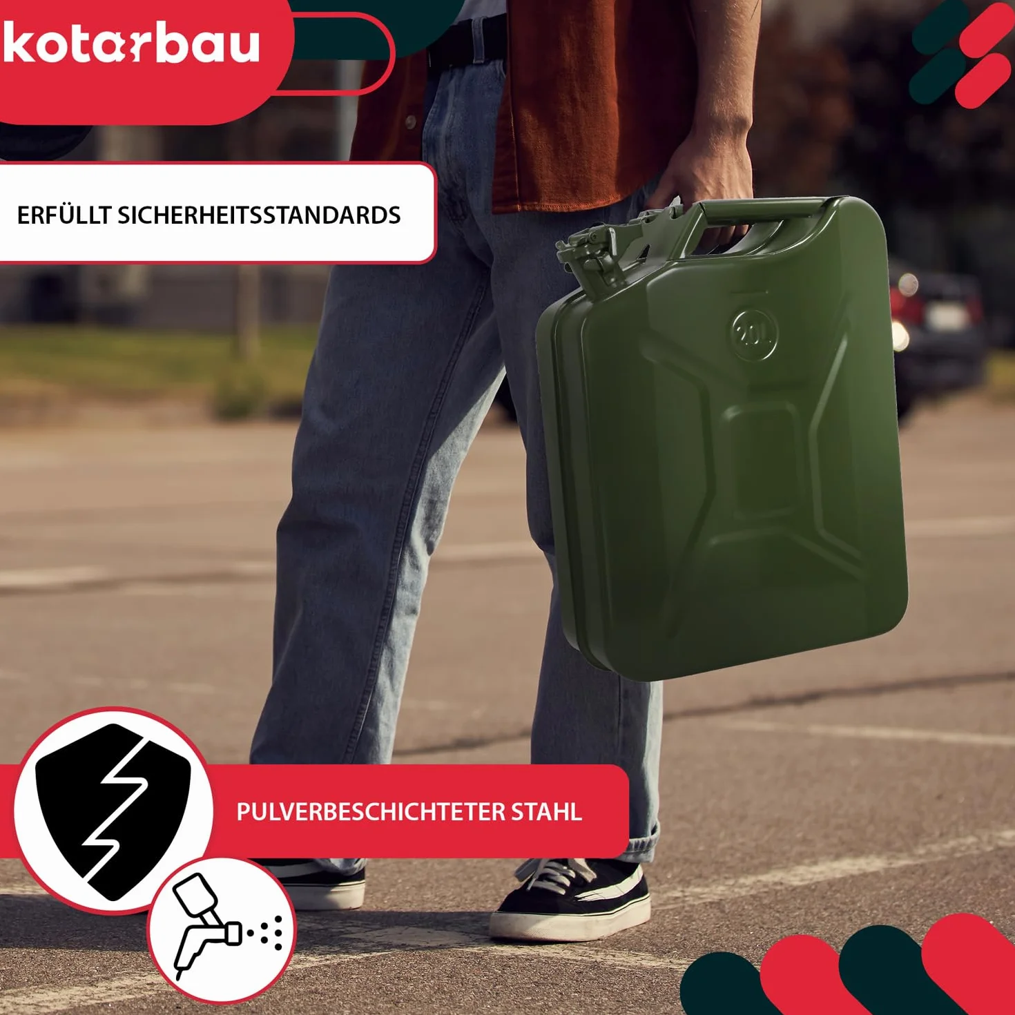 KOTARBAU® Metalowy kanister na benzynę 20 l do przechowywania paliwa i cieczy