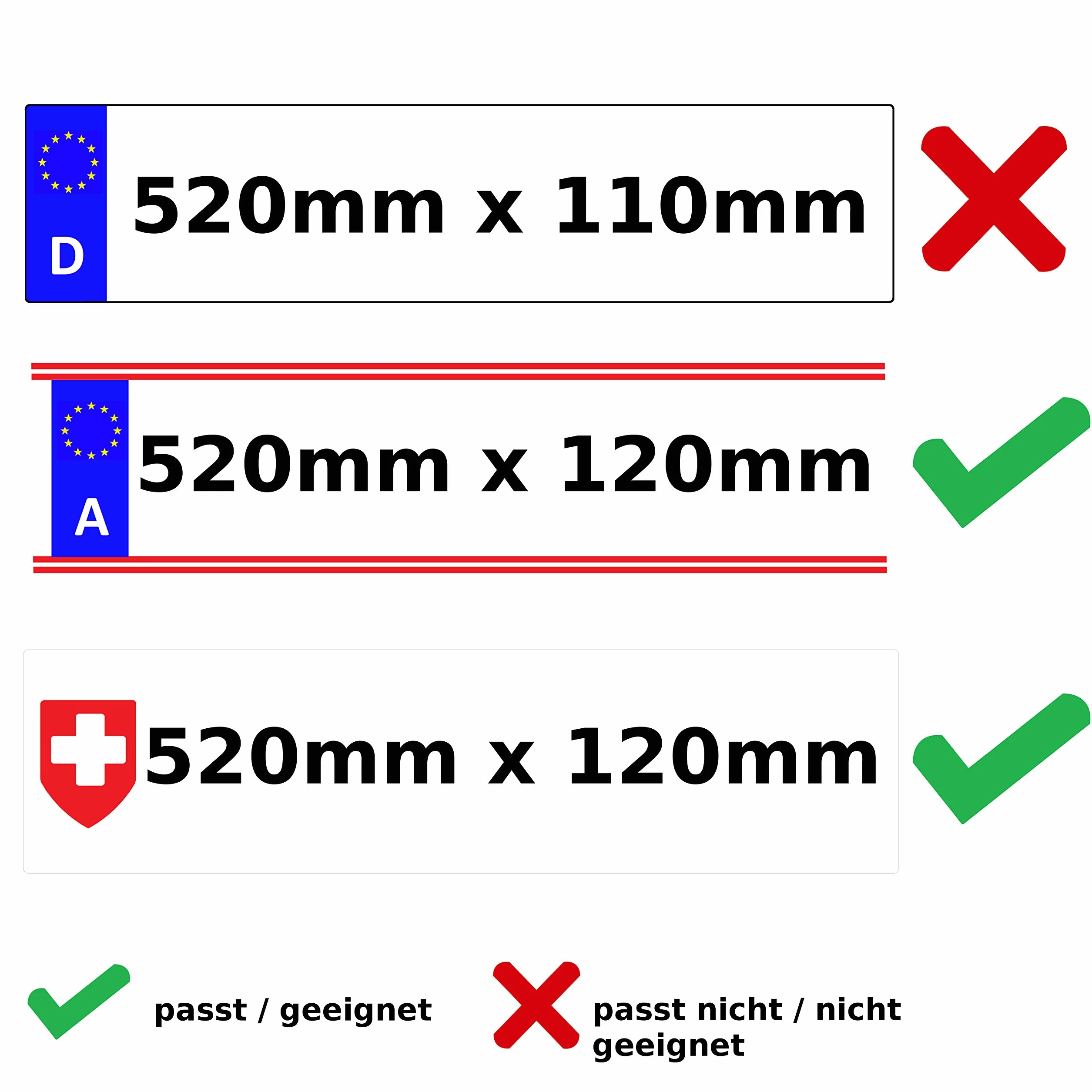 2 uchwyty na tablice rejestracyjne Austria bezramowe czarne płaskie 4mm dla tablic rejestracyjnych 520x120mm niewidoczne uchwyty na tablice rejestracyjne dla Austrii, Danii, Słowenii