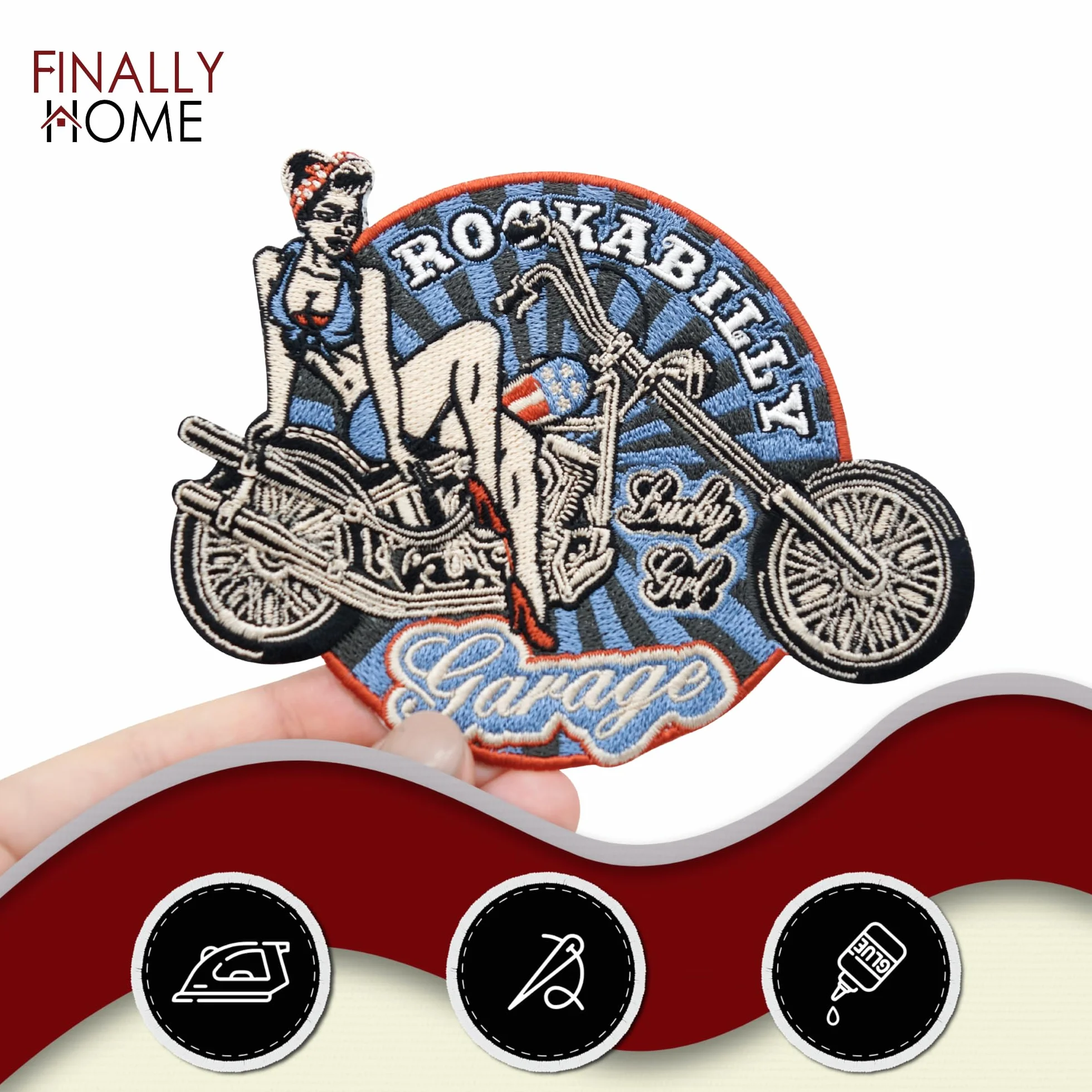 Finally Home Naszywka w stylu retro, rockabilly, lata 80., naszywka na plecy, kurtka motocyklowa w stylu vintage, amerykańska