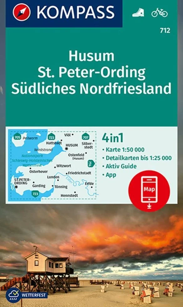 KOMPASS Wanderkarte 712 Husum, St. Peter-Ording, Südliches Nordfriesland 1:50.000: 4in1 Wanderkarte mit Aktiv Guide und Detailkarten inklusive Karte ... Verwendung in der KOMPASS-App. Fahrradfahren.