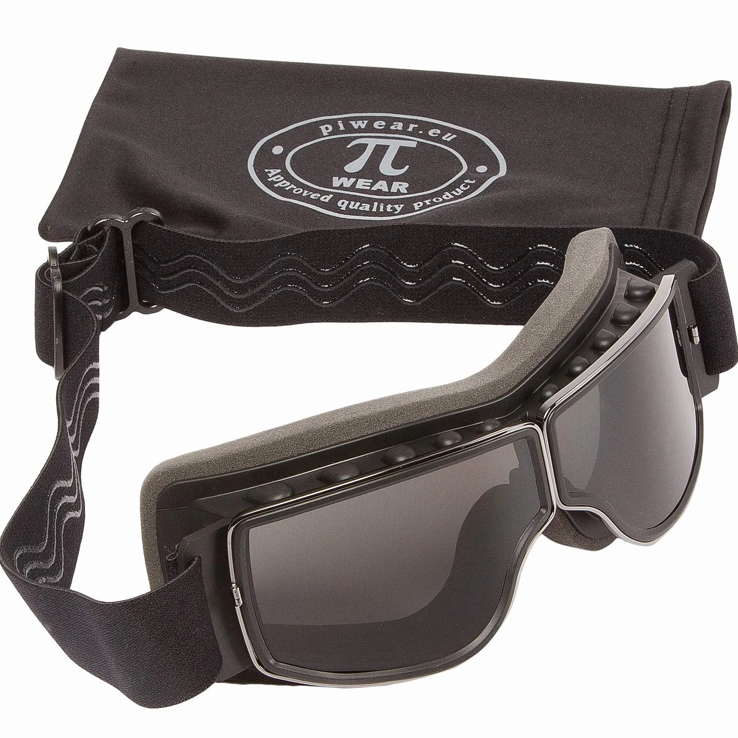 PiWear® Nevada gogle motocyklowe do kasku dla osób noszących okulary, styl retro, klasyczne okulary ochronne Oldtimer czarne, przyciemniane