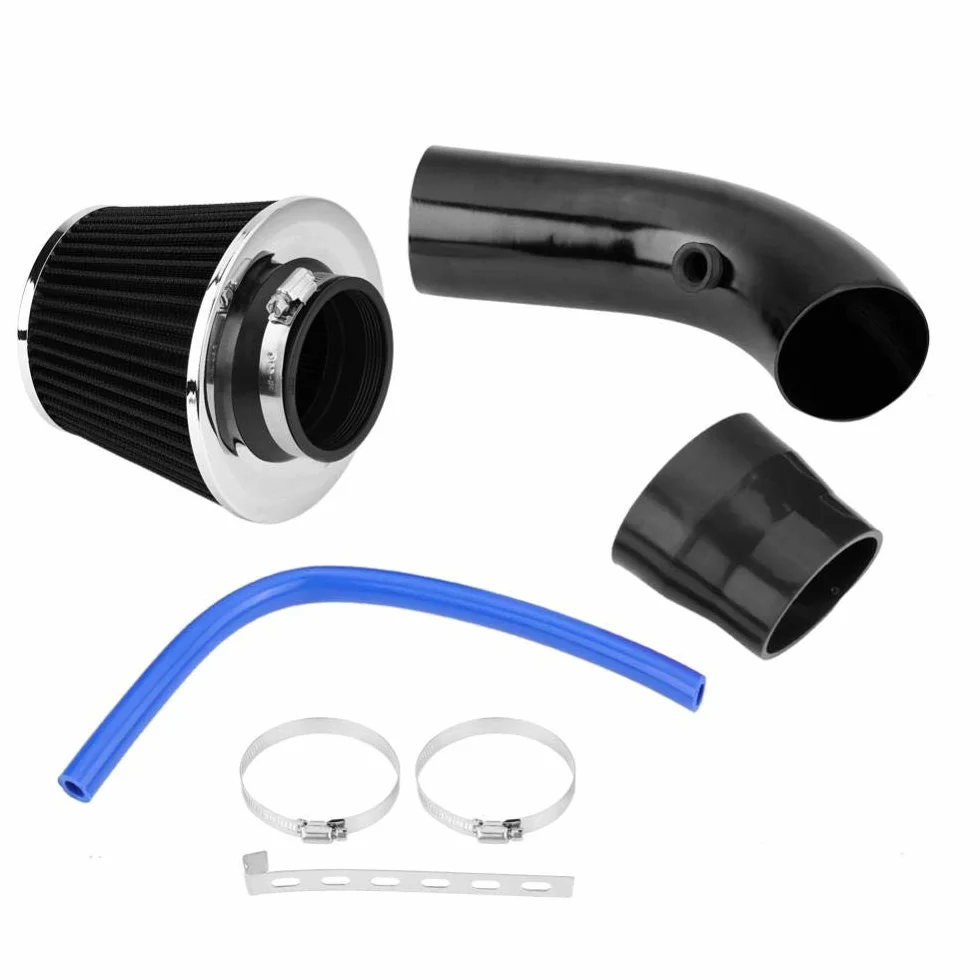 Filtr wlotu zimnego powietrza, 76 mm uniwersalny zestaw samochodowy aluminiowy wąż wlotowy powietrza do samochodu Filtry powietrza (czarny)