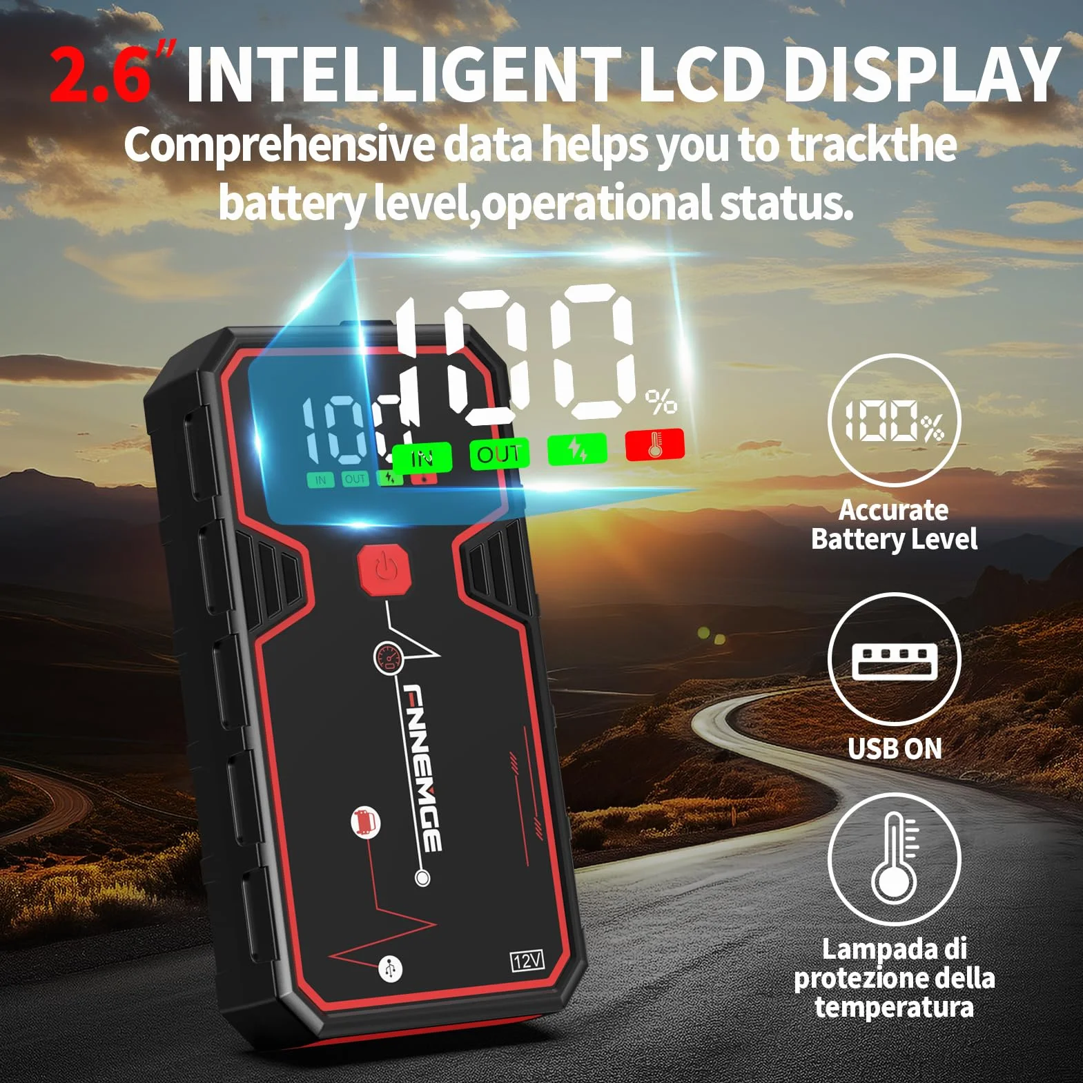 Rozrusznik samochodowy 23800mAh 5000A z wyświetlaczem LED