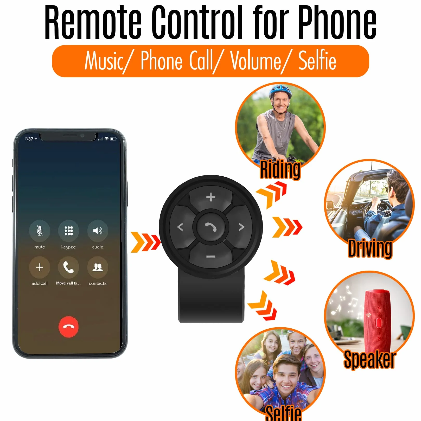 Pilot zdalnego sterowania Bluetooth do smartfonu na kierownicę samochodową, rower, motocykl, motocykl - z funkcjami połączeń, głośność, siri, aparat