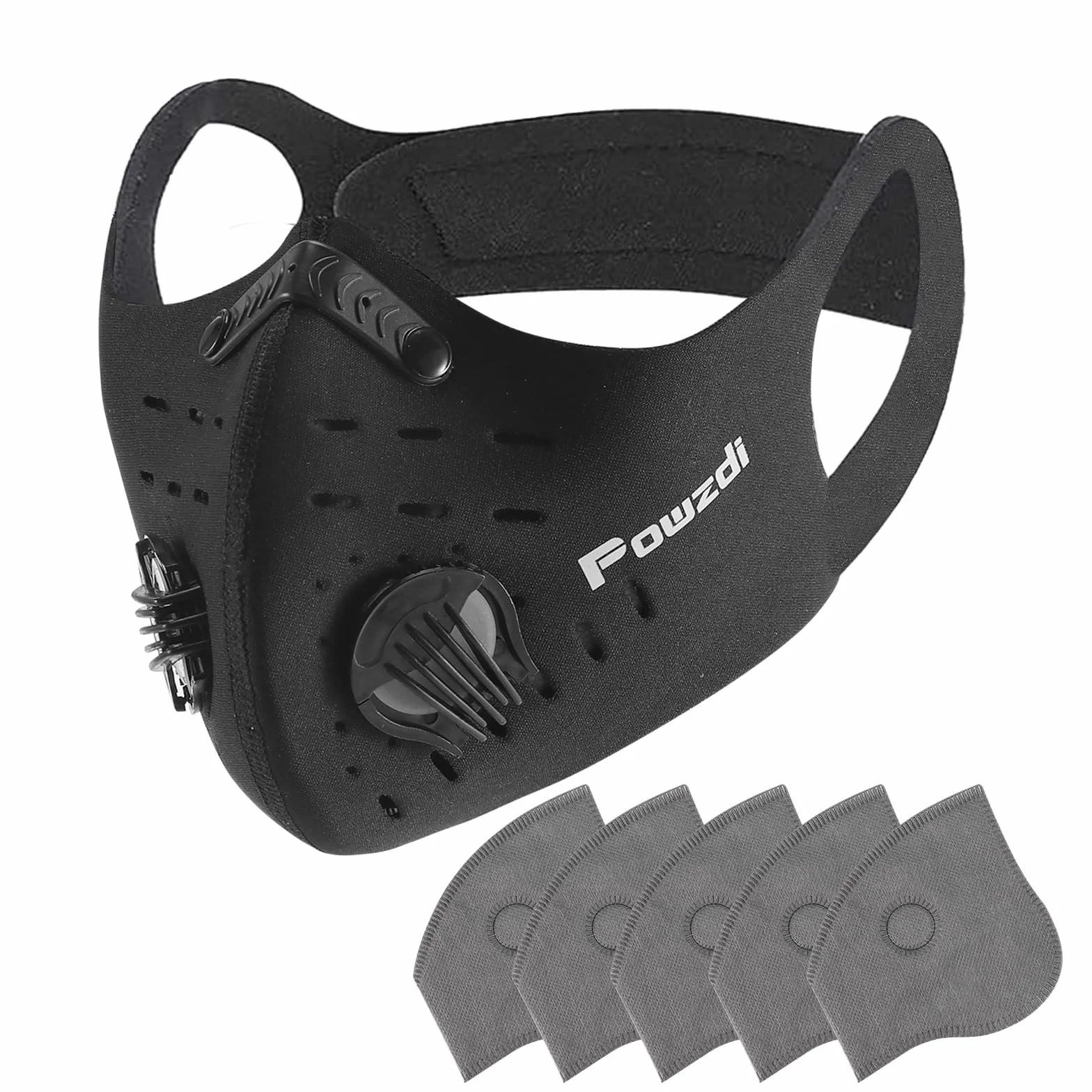 Maski na twarz, pyłoszczelna maska sportowa, wielokrotnego użytku, maska zapobiegająca zanieczyszczeniom z 5 filtrami z węglem aktywnym i 2 zaworami, do jazdy na motocyklu, obróbki drewna