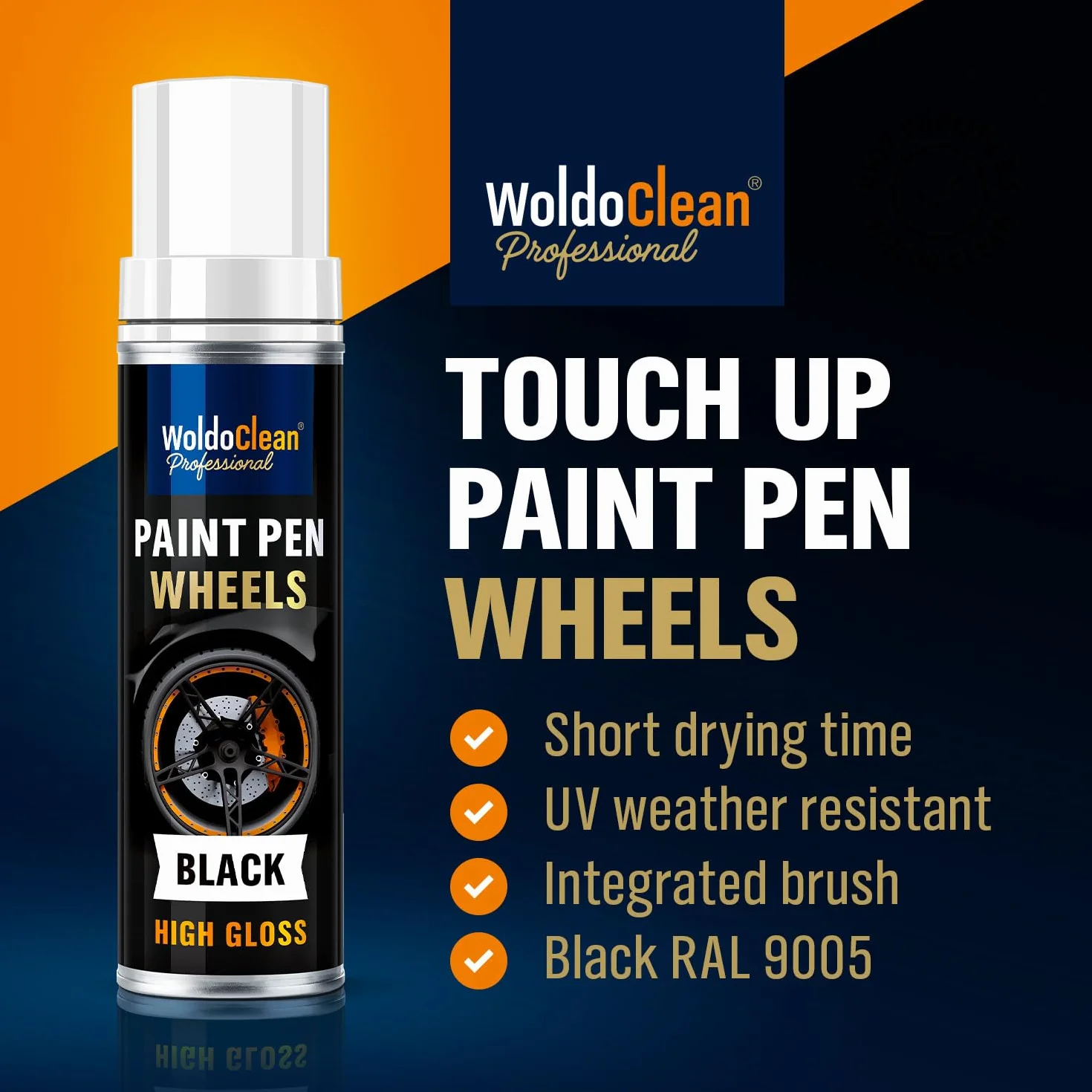 WoldoClean Czarna Błyszcząca Farba do Felg Aluminiowych (12ml) – Pióro Retuszujące do Usuwania Rys i Naprawy Felg