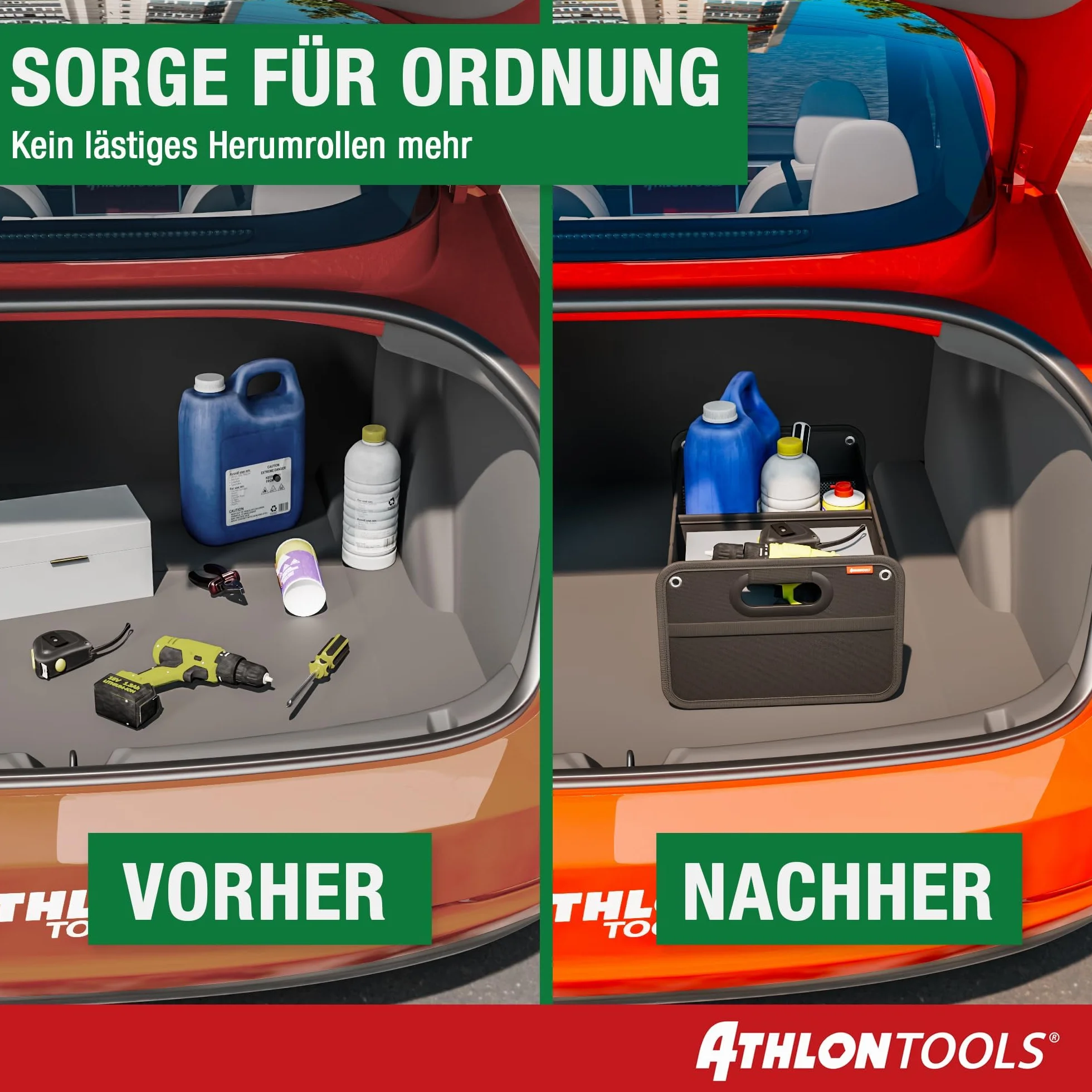 ATHLON TOOLS Składana torba do bagażnika, organizer do bagażnika, pojemnik samochodowy, wzmocniona i stabilna torba z antypoślizgowym zapięciem na rzep
