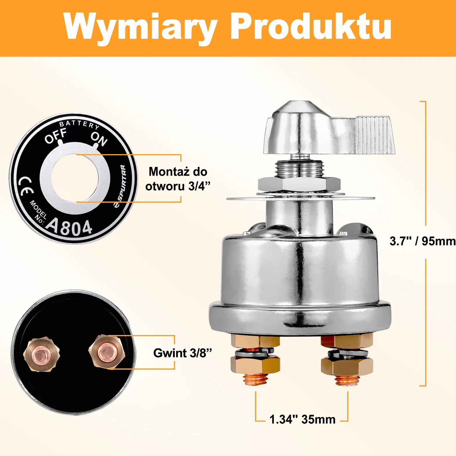 Spurtar Wyłącznik akumulatora, 12 V, 24 V, 48 V, Odłącznik akumulatora, Wysokiego prądu 200 A, główny wyłącznik do samochodu, pojazdu, ciężarówki, wciągarki, ATV, kampera, łodzi