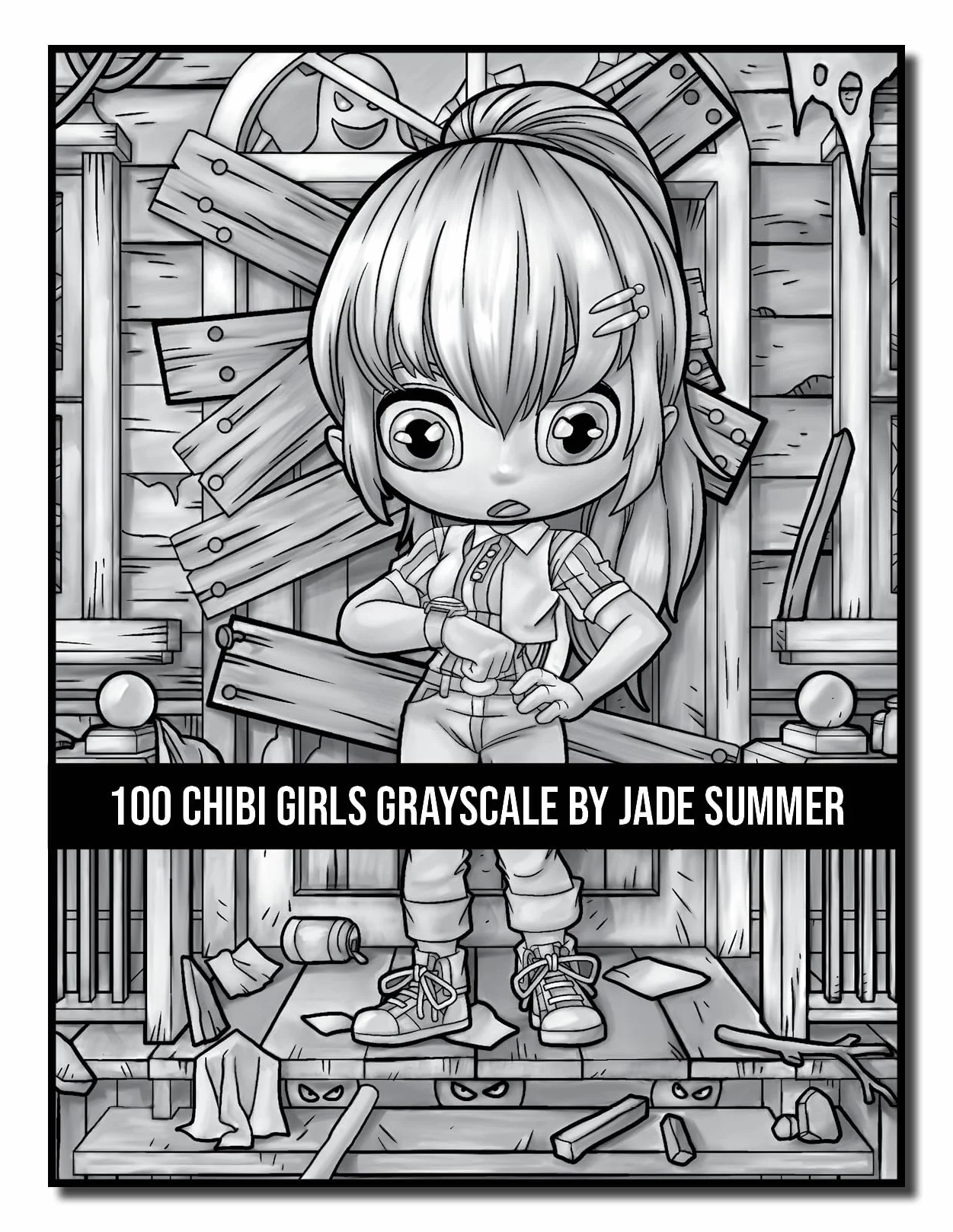 100 Chibi Girls Grayscale: An Adult Coloring Book Collection with Cute Girls, Fantasy, Horror, Christmas, and More!
