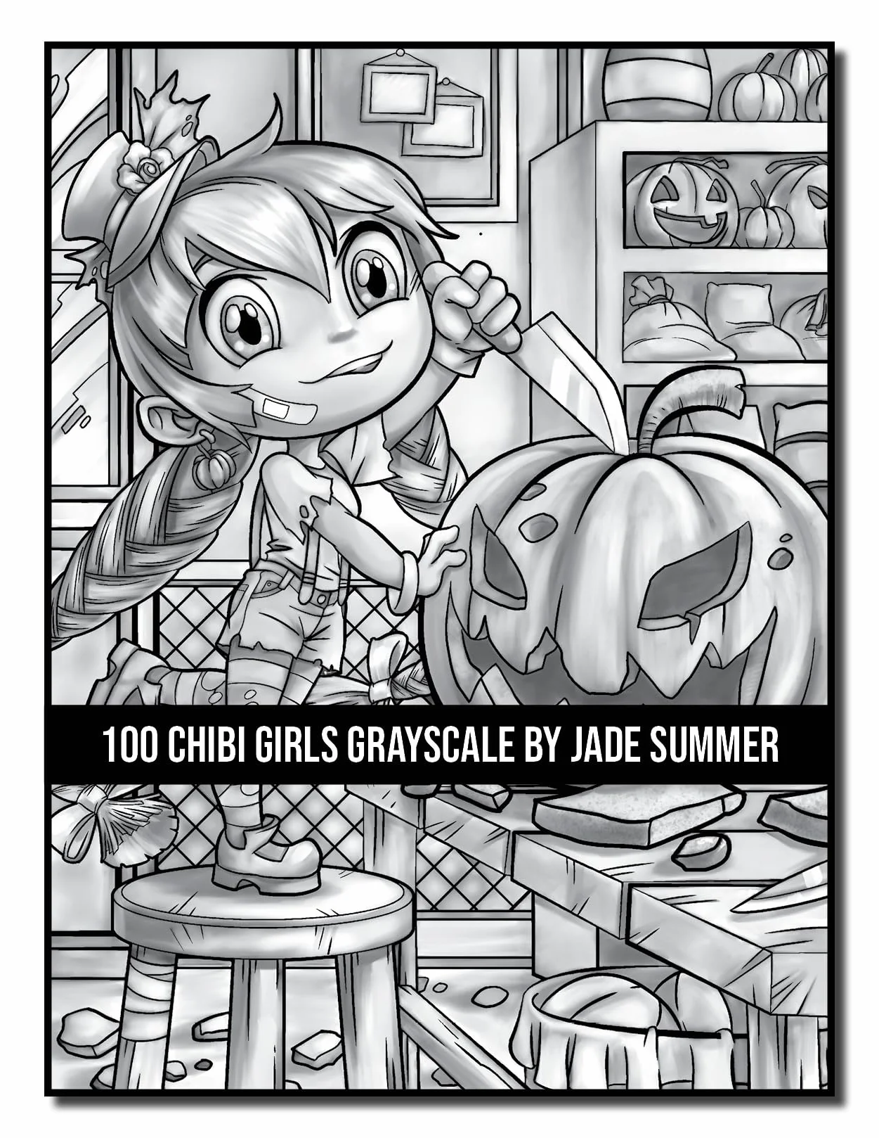 100 Chibi Girls Grayscale: An Adult Coloring Book Collection with Cute Girls, Fantasy, Horror, Christmas, and More!