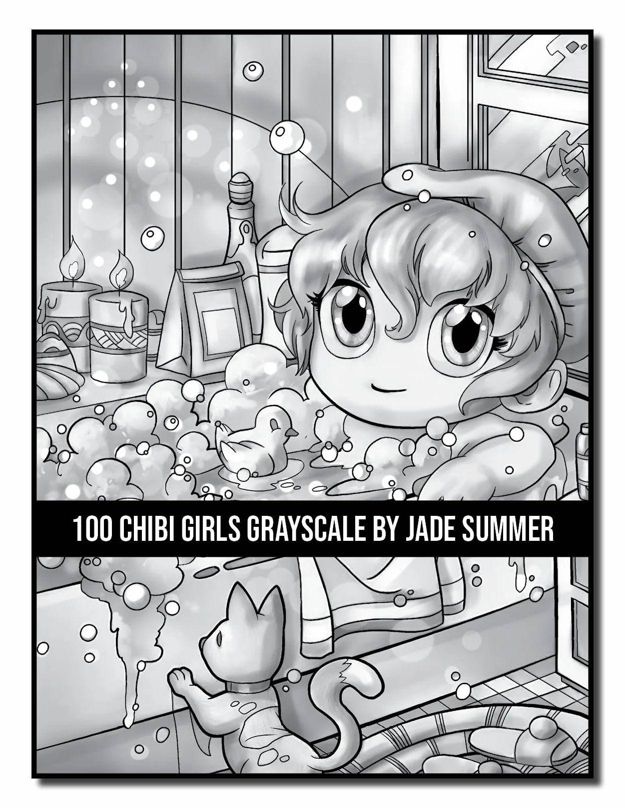100 Chibi Girls Grayscale: An Adult Coloring Book Collection with Cute Girls, Fantasy, Horror, Christmas, and More!